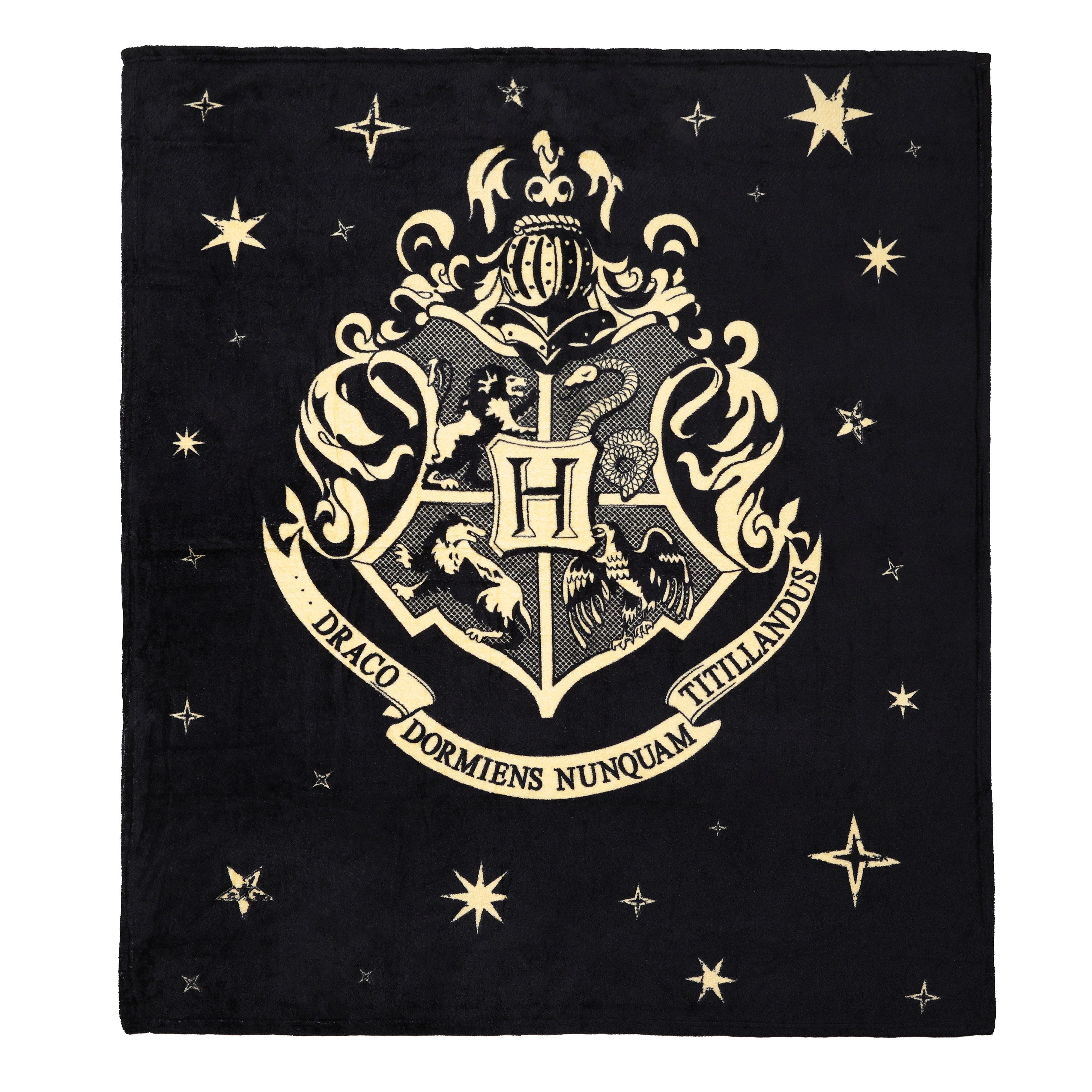 Wohndecke Kuscheldecke mit Hogwarts Wappen 130 x 150 cm, Harry Potter, Geschenk für Kinder zu Geburtstag und Weihnachten