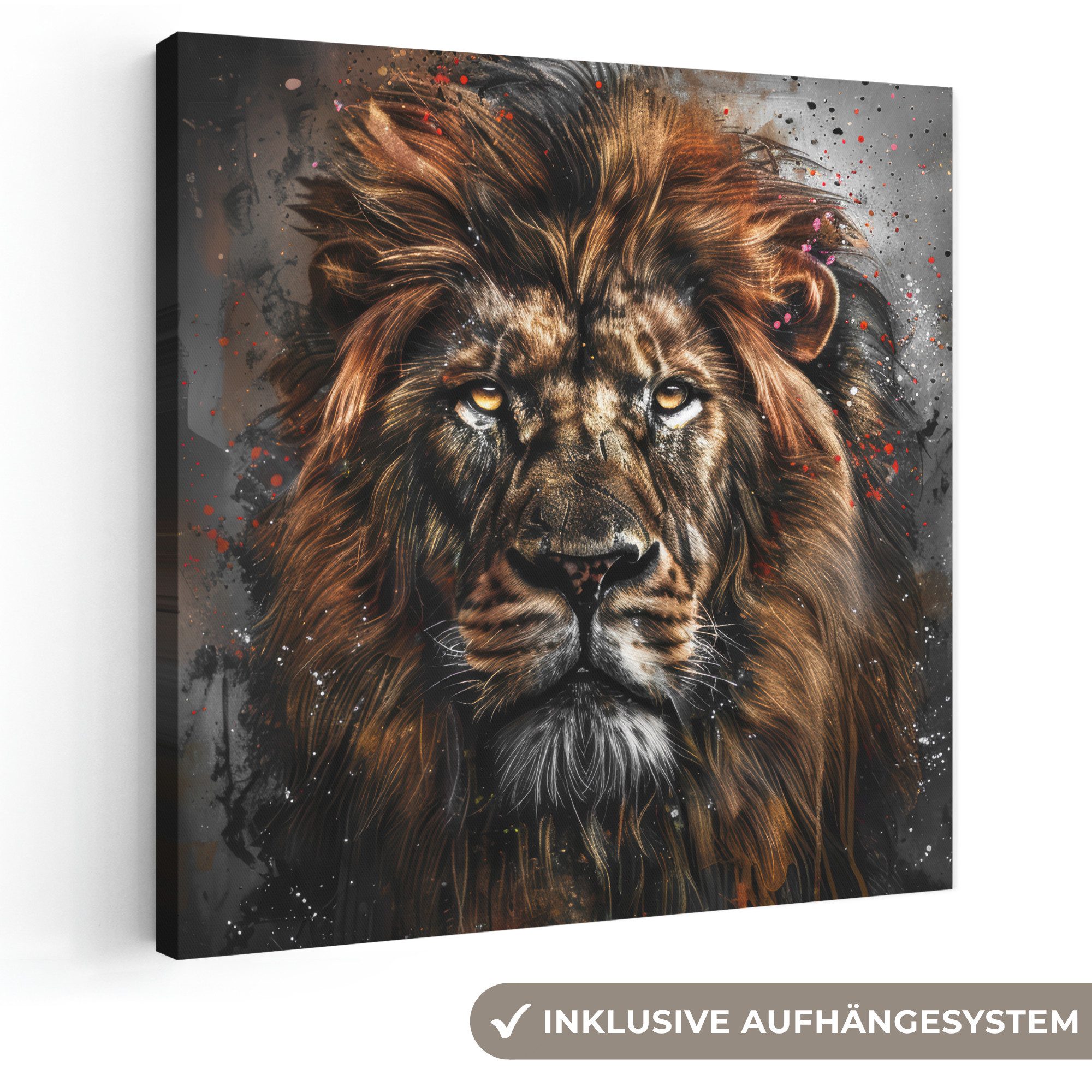 OneMillionCanvasses® Leinwandbild Löwe - Tiere - Porträt - Schwarz - Luxus, Fotodruck (1 St), Wandbild, Deko Schlafzimmer Wohnzimmer Flur 20x20 cm