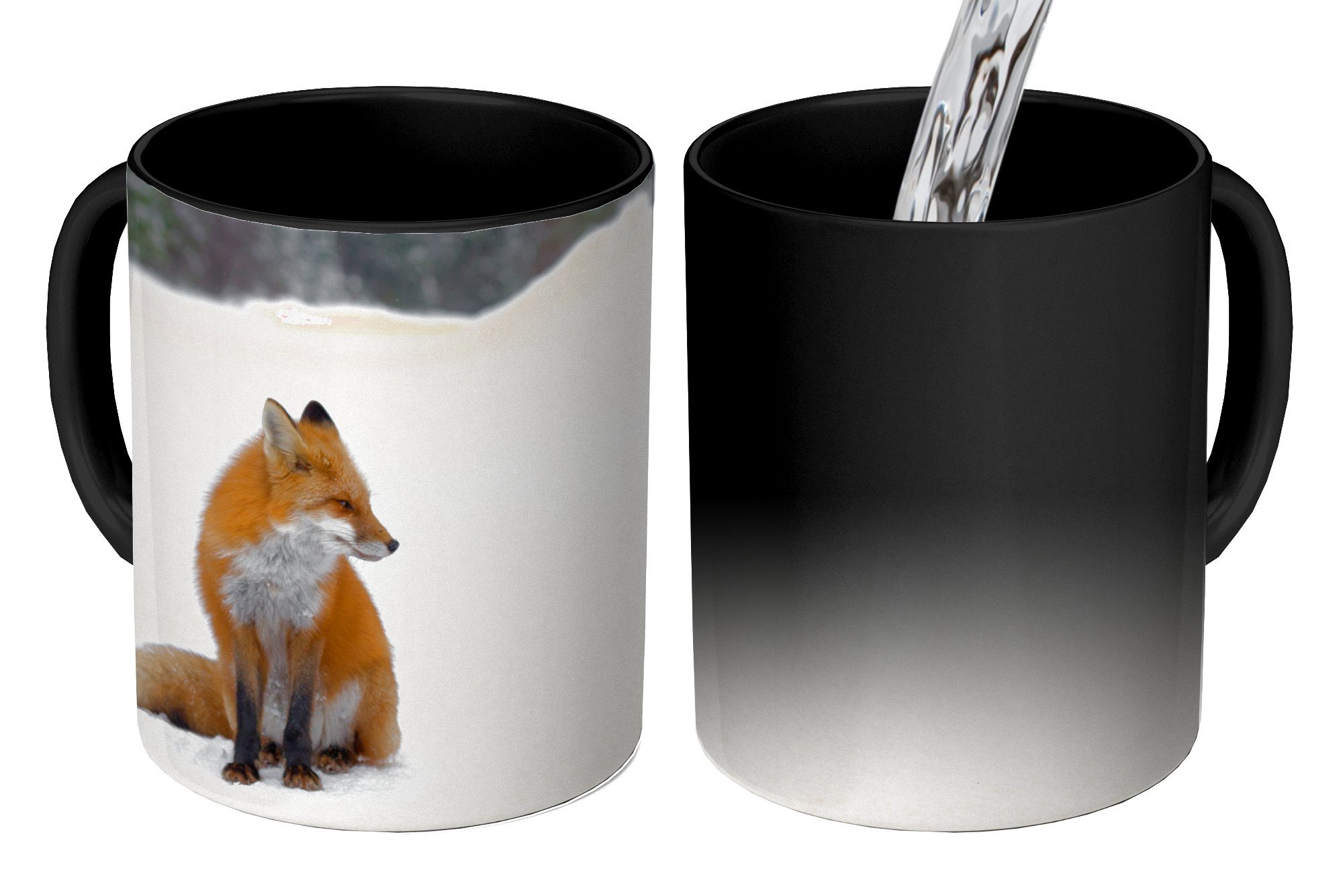 MuchoWow Tasse Fuchs - Schnee - Winter, Keramik, Farbwechsel, Kaffeetassen, Teetasse, Zaubertasse, Geschenk