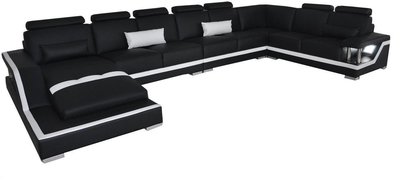 Xlmoebel Wohnlandschaft Ledersofa Eckgarnitur L6002 in Schwarz mit USB-Funktion, 5 Teile, Made in Europa