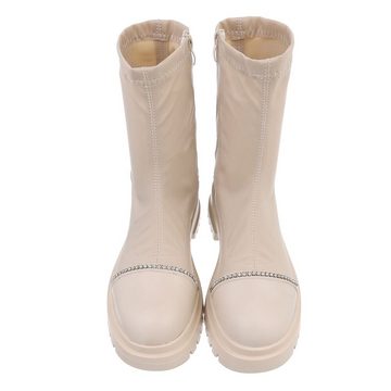 Ital-Design Damen Freizeit Plateaustiefelette Blockabsatz Plateaustiefeletten in Beige