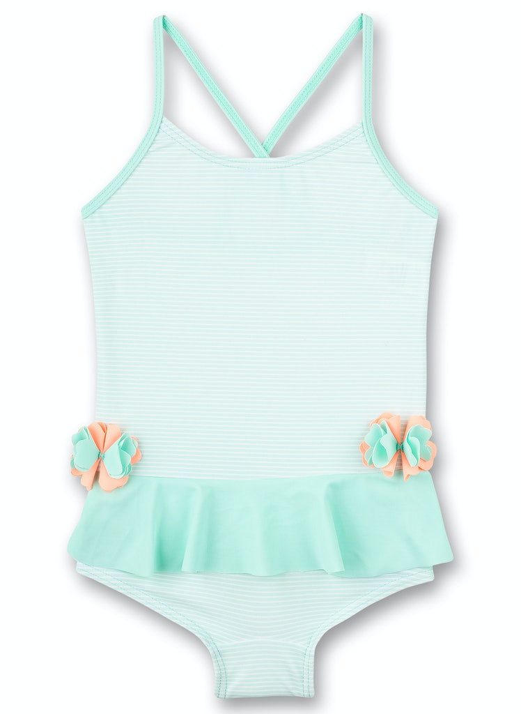 Sanetta Badeanzug Mädchen Badeanzug gestreift mit Volant und Blütenapplikation