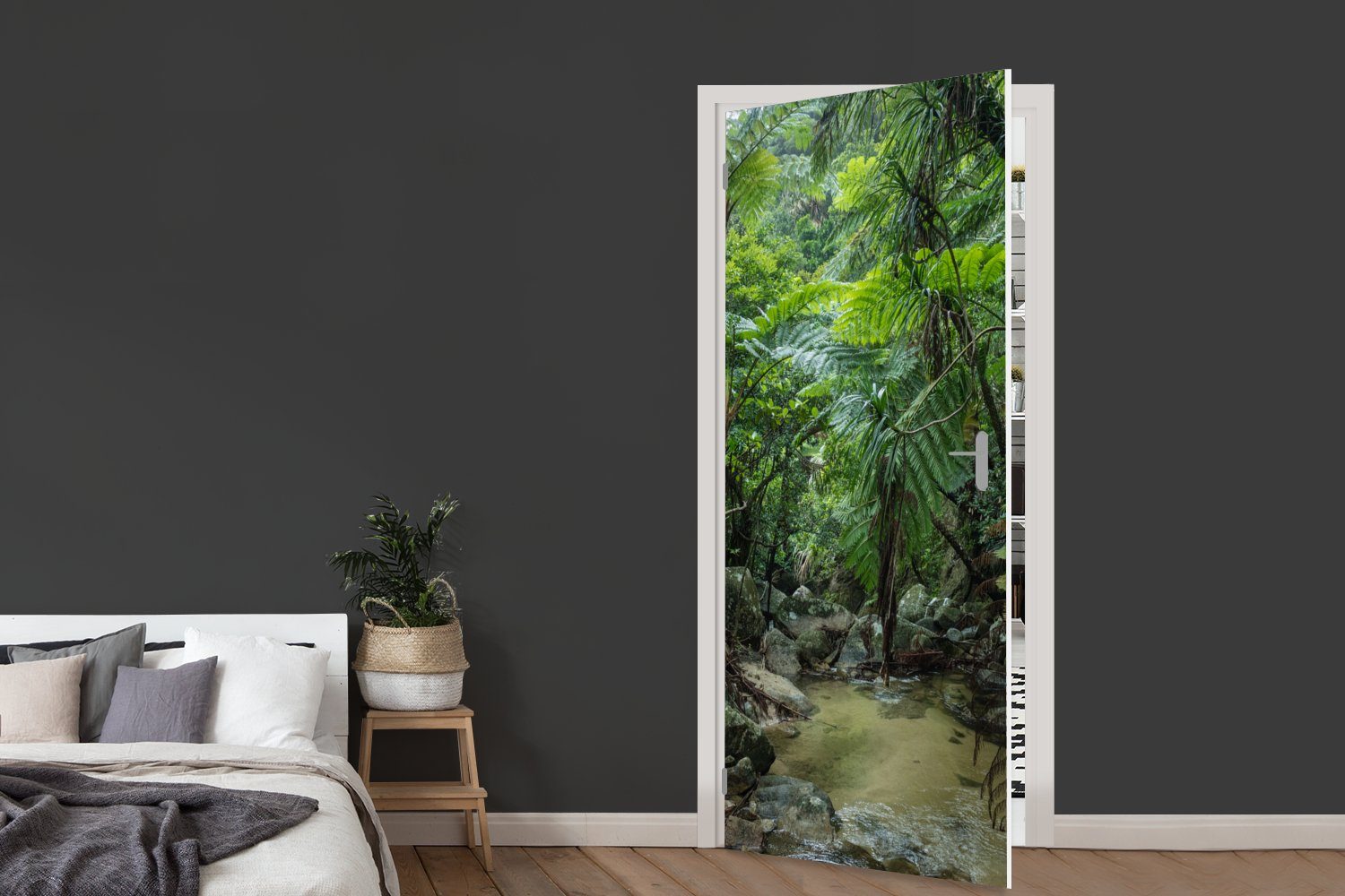 75x205 Fototapete (1 MuchoWow Türaufkleber, Fluss Matt, Dschungel, cm tropischen Türtapete für Tür, im bedruckt, St),