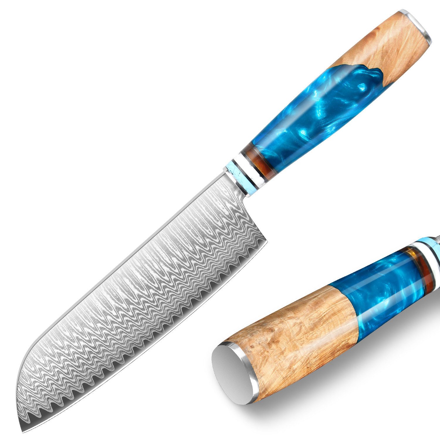 KEENZO Santokumesser Damastmesser 17cm Klinge Santokumesser VG10 Damaststahl Harzgriff, Damaststahl, Harzgriff