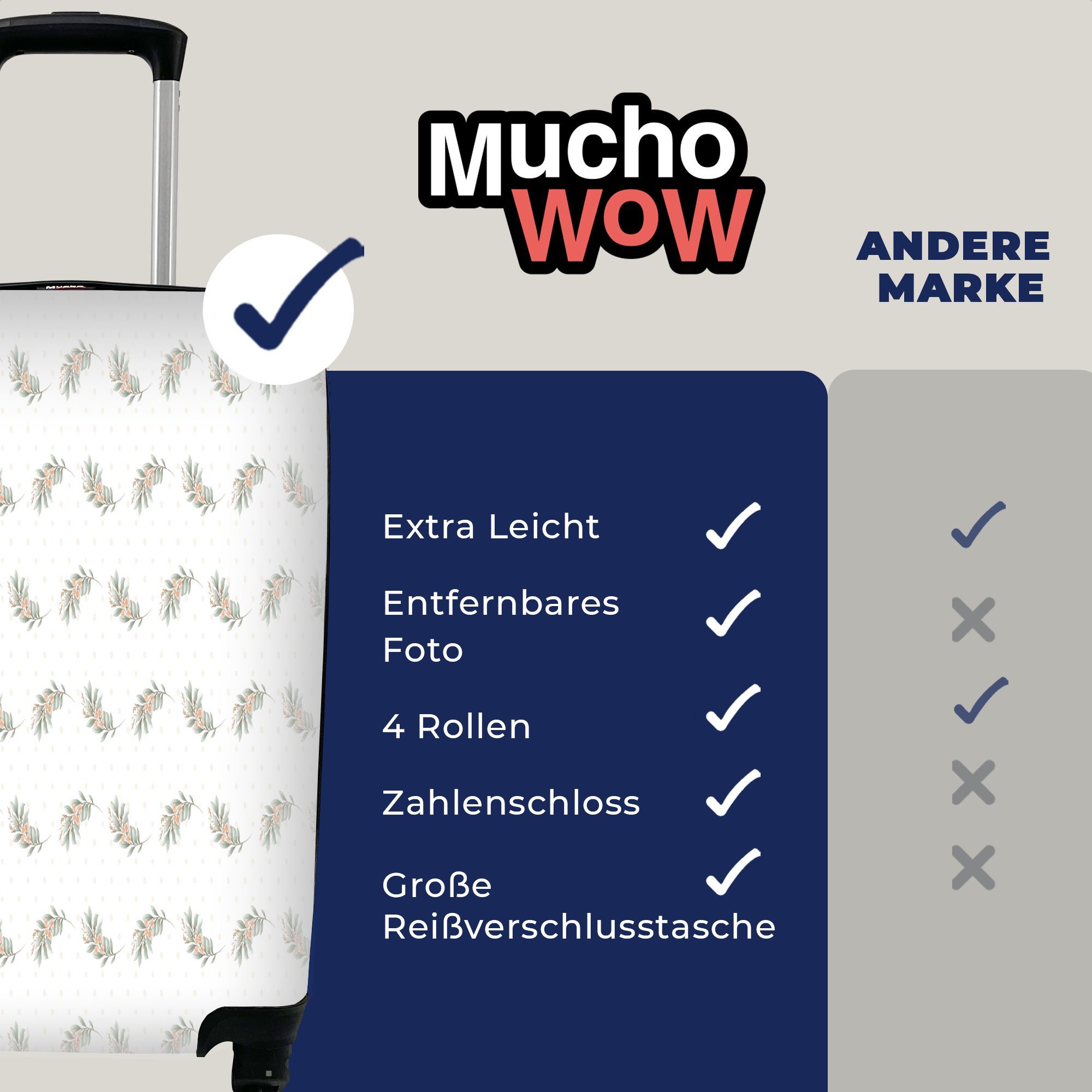 rollen, MuchoWow Handgepäck 4 - Muster, - Vintage für Reisekoffer Reisetasche Ferien, Handgepäckkoffer Trolley, Rollen, Blatt mit