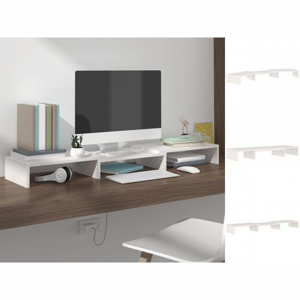 vidaXL TV-Schrank Monitorständer Weiß 80x24x10,5 cm Massivholz Kiefer Display Schreibtis