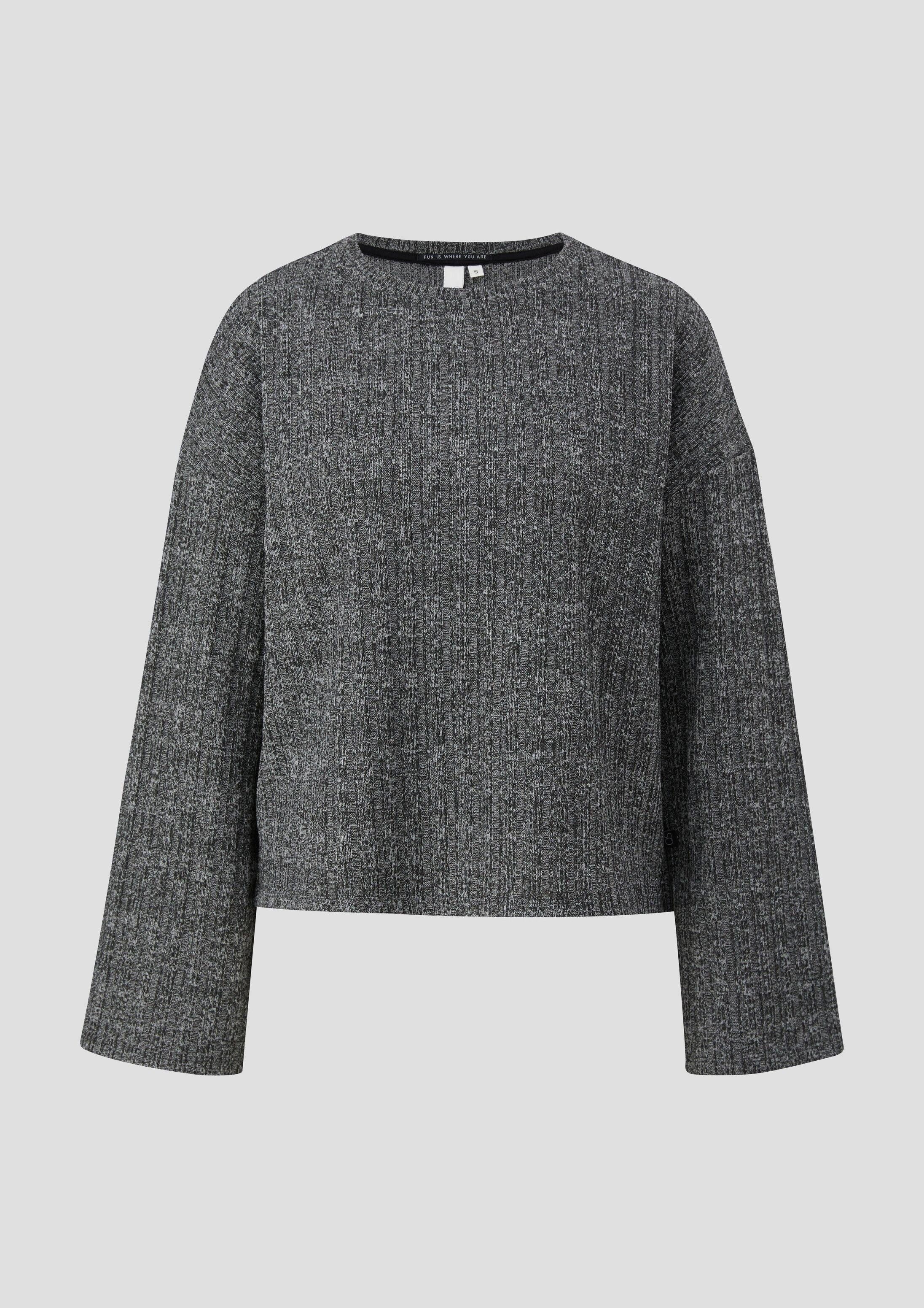 QS Langarmshirt T-Shirt Meliertes Longsleeve mit Rippstruktur