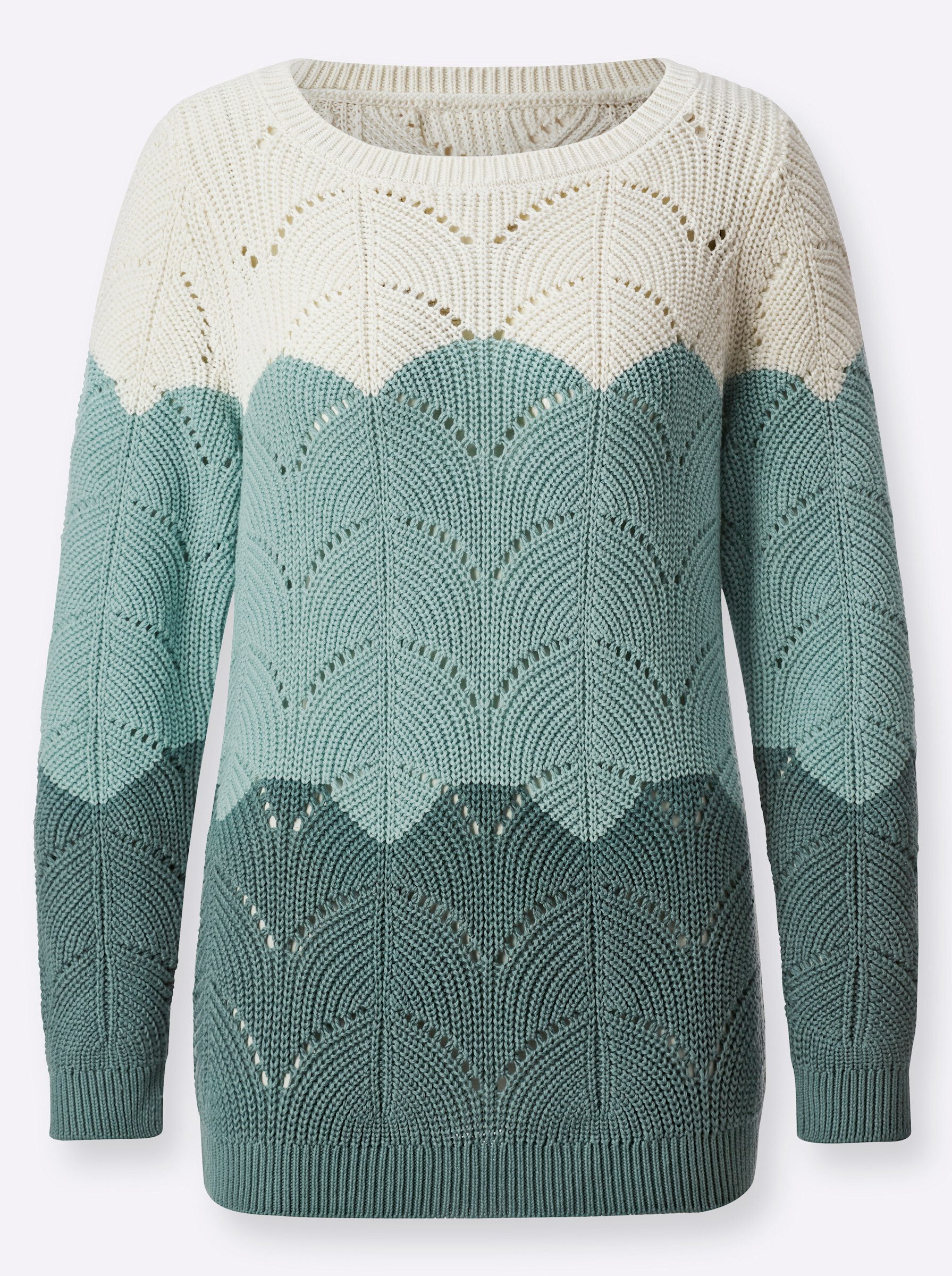 Sieh an! Strickpullover Rundhals-Pullover Langarm Ajour