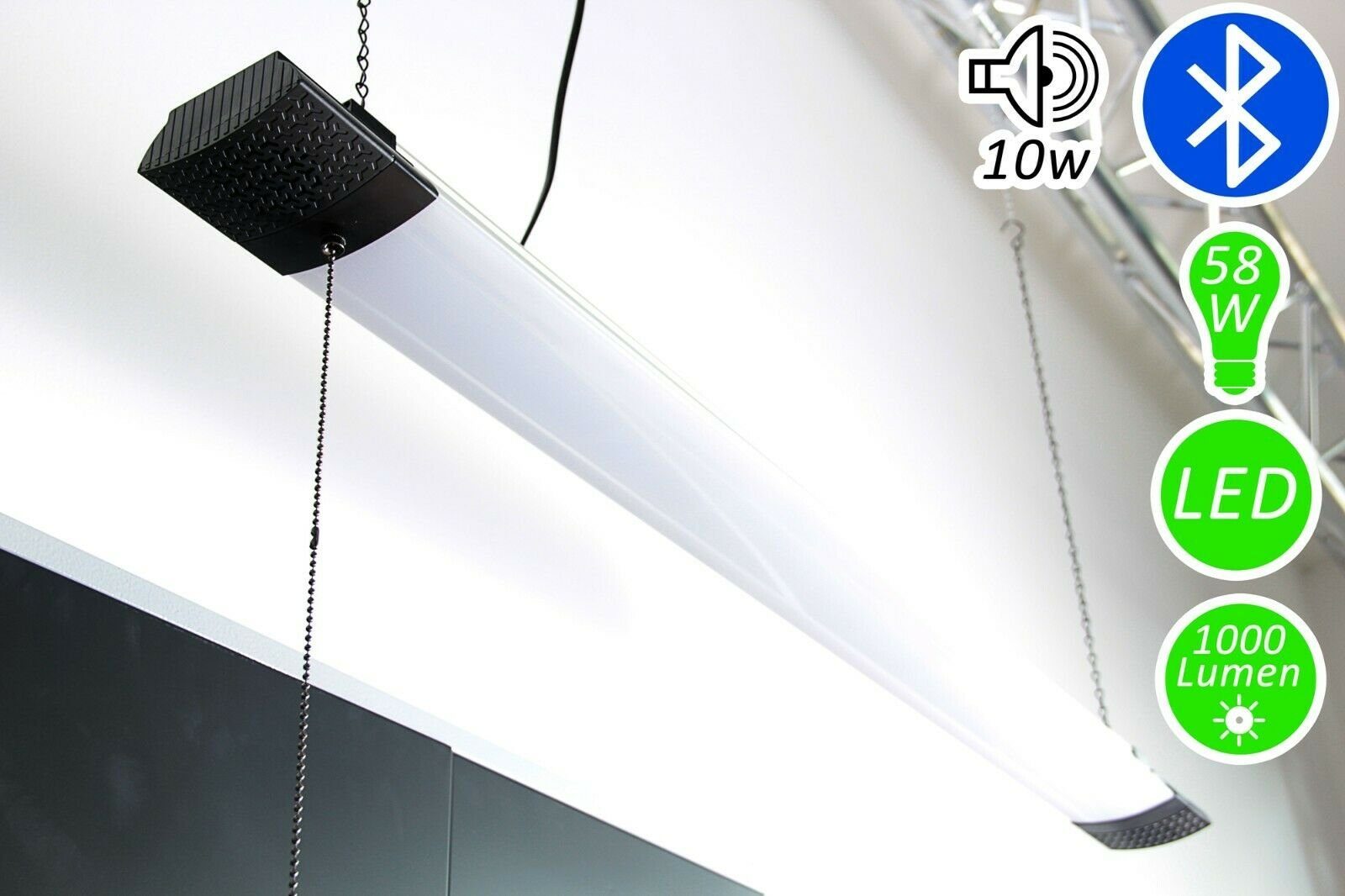 ONDIS24 LED mit Werkstatt-Set Steckdosenleiste Werkstatteinrichtung Lautsprechern, versenkbare inkl. Komplettset, Bluetooth Werkstatt 240cm