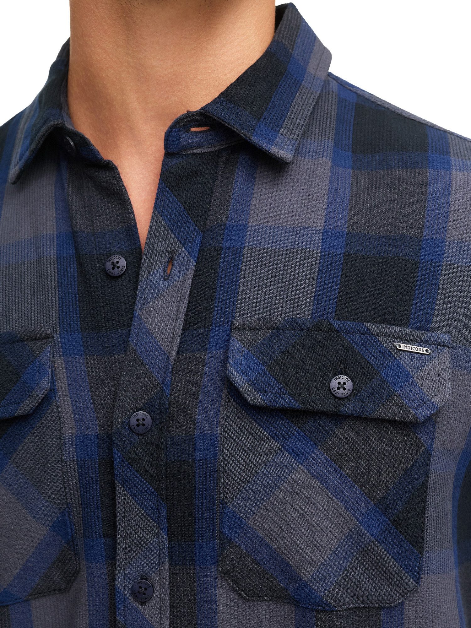 Indicode Langarmhemd Herren INPomal Herrenhemd Langarm Herren Karohemd aus 100% Baumwolle mit Brusttaschen und Umlegekragen