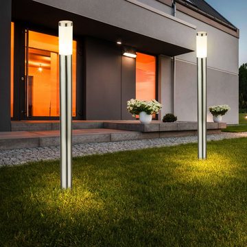 Globo LED Außen-Stehlampe, Leuchtmittel inklusive, Warmweiß, Farbwechsel, 2x Außen Steh Leuchten Garten Hof Edelstahl Sockel Säulen