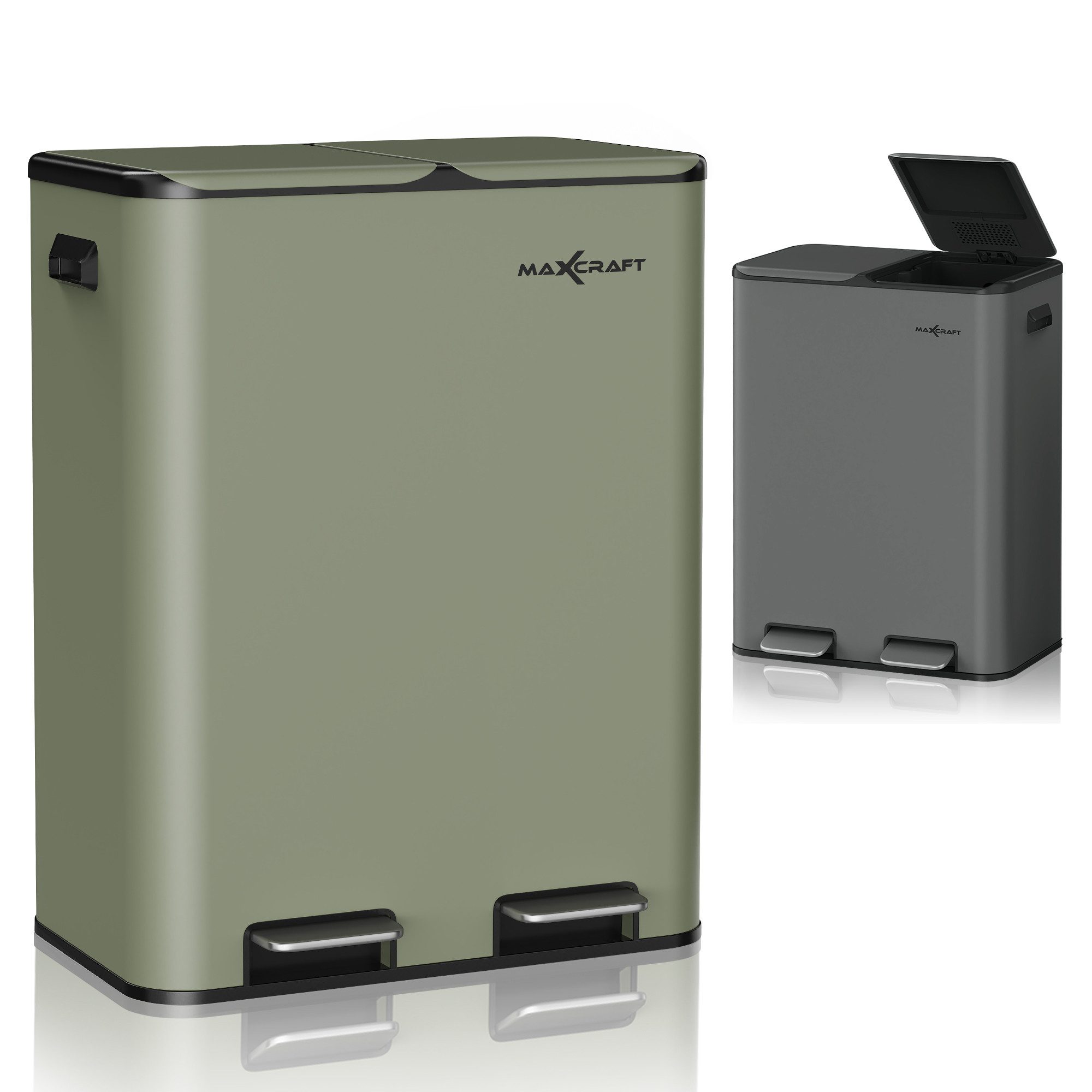 MAXCRAFT Контейнер для органічних відходів Сміттєві урни 60 Liter Відра для сміття з педаллю Stahl Soft Close Abfalleimer Grün