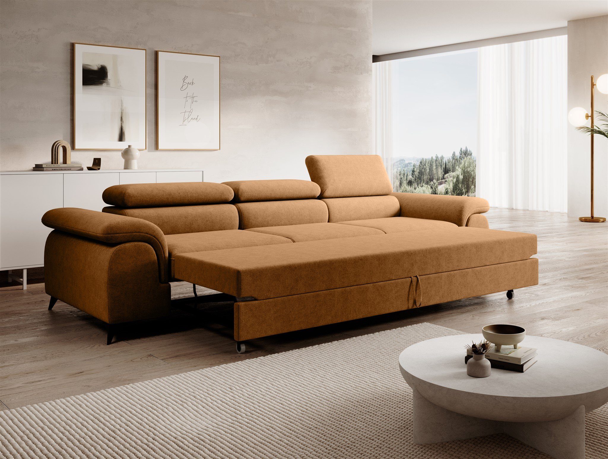Fun Möbel Big-Sofa Amber verstellbar, mit Couchgarnitur Whisper, BASTIEN Kopfstützen Schlaffunktion Megasofa Rundumbezug Stoff