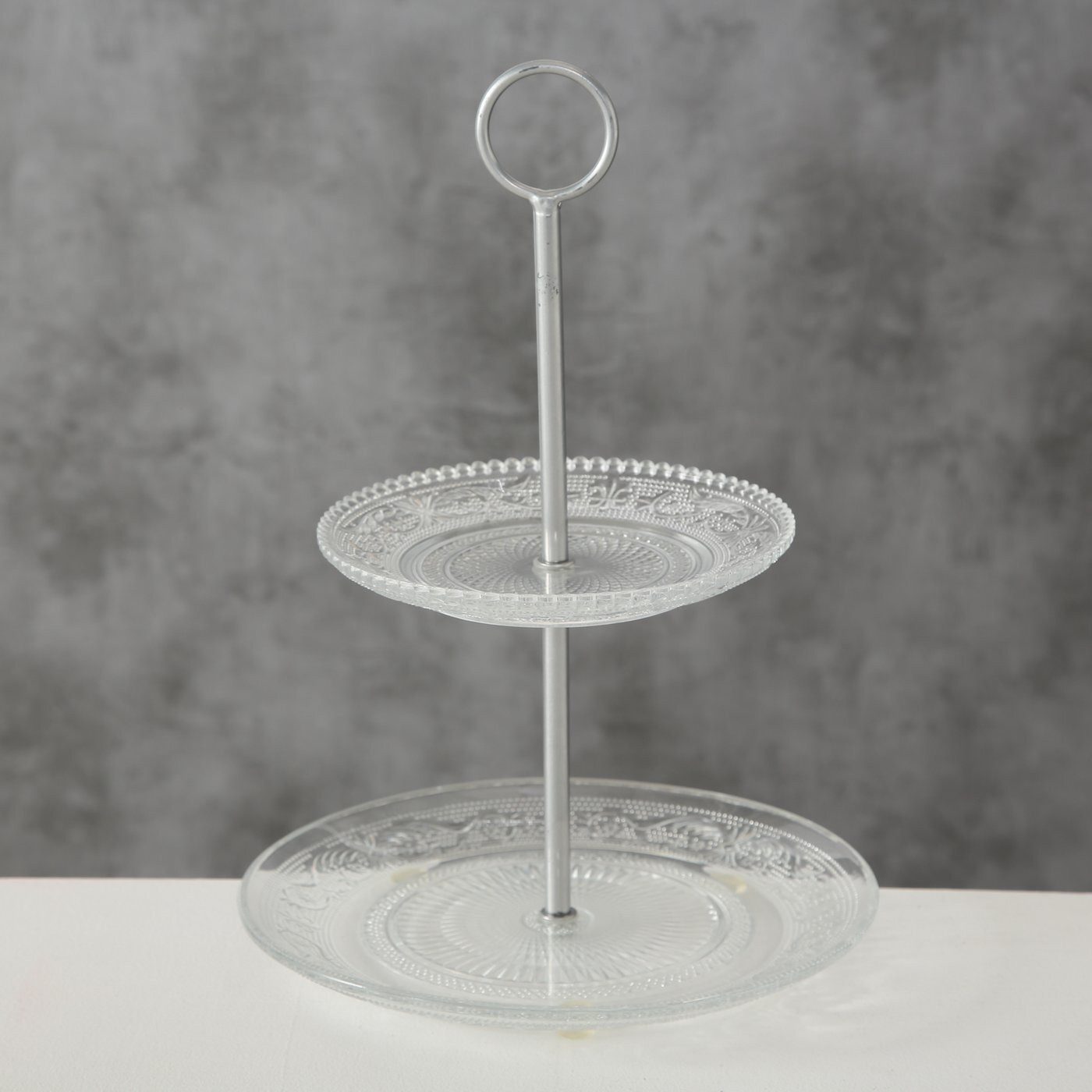 BOLTZE GRUPPE GmbH Etagere Etagere aus Glas mit zwei Ebenen, RELIEF, 28 cm, Glas, (Etagere)