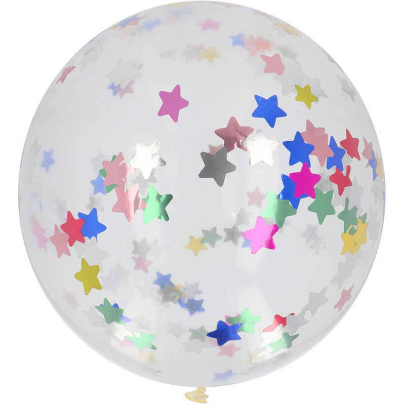 Folat Bubble-Ballon Latexballon Ballon XL mit Konfetti Sterne Mehrfarb