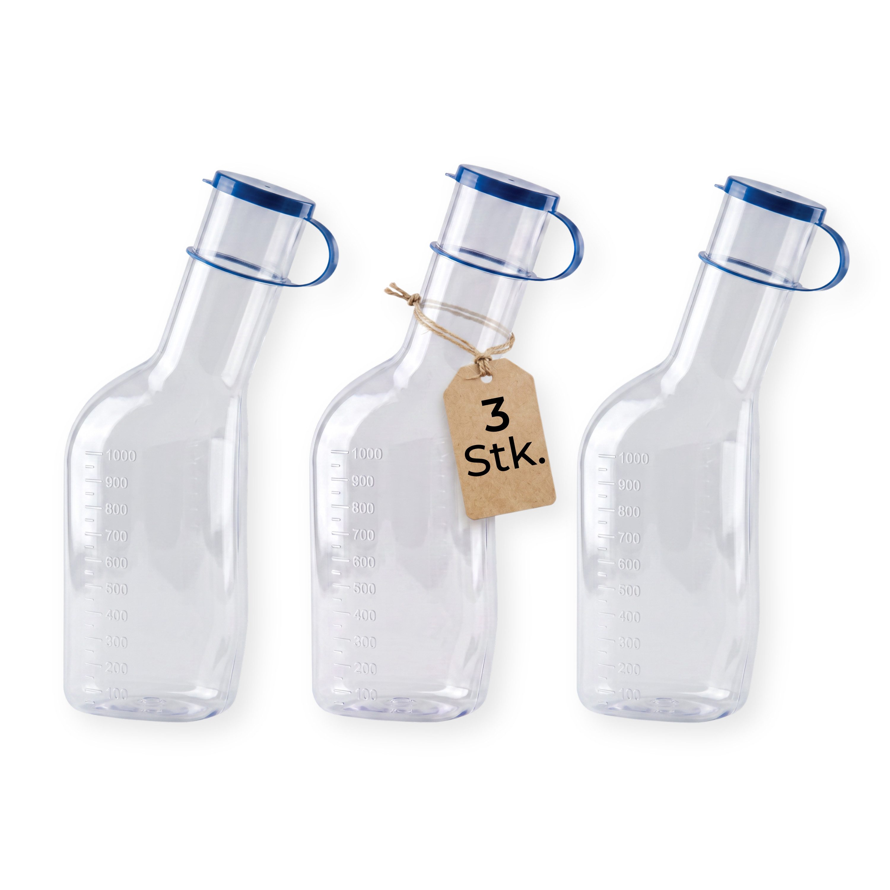 Medi-Inn CLASSIC Urin-Flasche PC 1000 ml für Männer, glasklar (3 St), klarsichtig, PC, autoklavierbar 134 °C, 1.000 ml