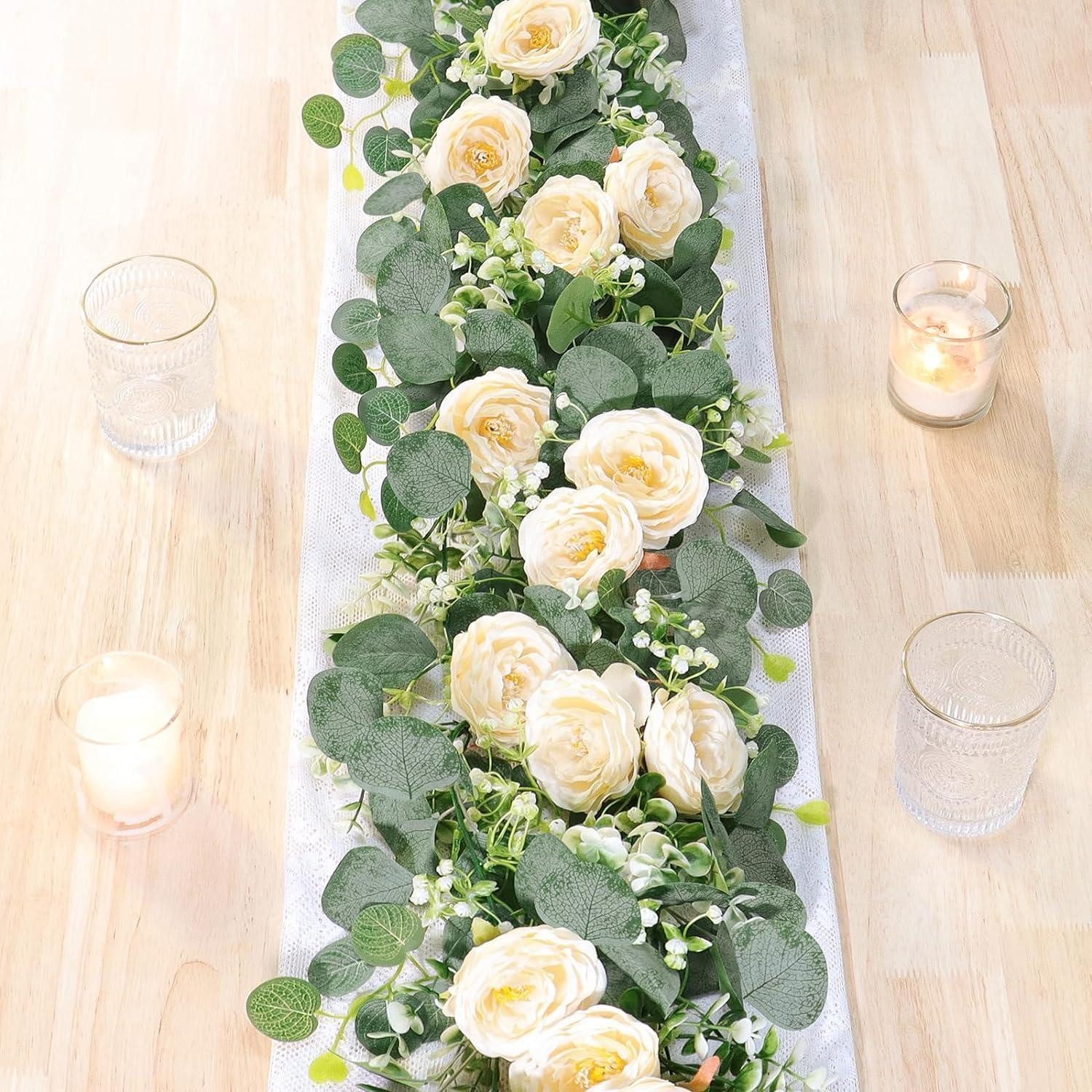 Kunstgirlande Eukalyptus-Girlande Champagnerrose 180cm 2Stk, LuxusKollektion, Höhe 13 cm