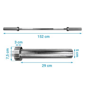 AsVIVA Langhantelstange Olympia 152 cm Langhantelstange AsVIVA LHO152 kugelgelagert 50 mm, verchromter Stahl, 152 cm, integriertes Kugellager, gerändelter Griff, verchromter Stahl