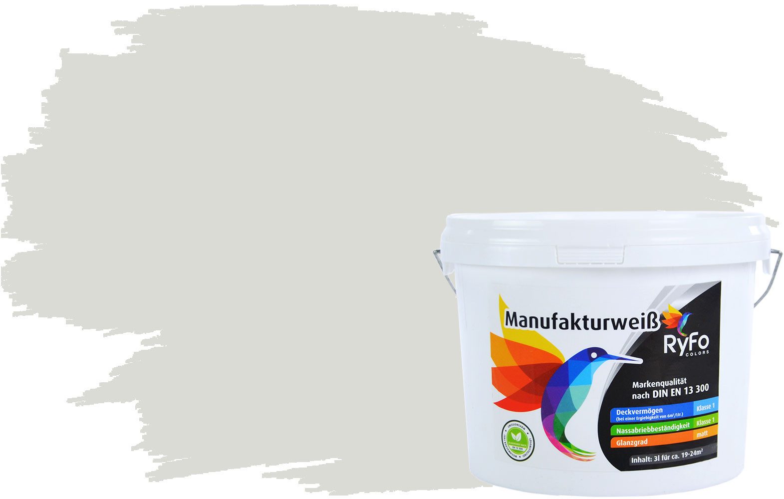 RyFo Colors Wand- und Deckenfarbe Manufakturweiß Weißtöne,1 L reicht für ca. 8 m², Deckkraft-/Nassabriebklasse 1, matt, atmungsaktiv, für Innenräume