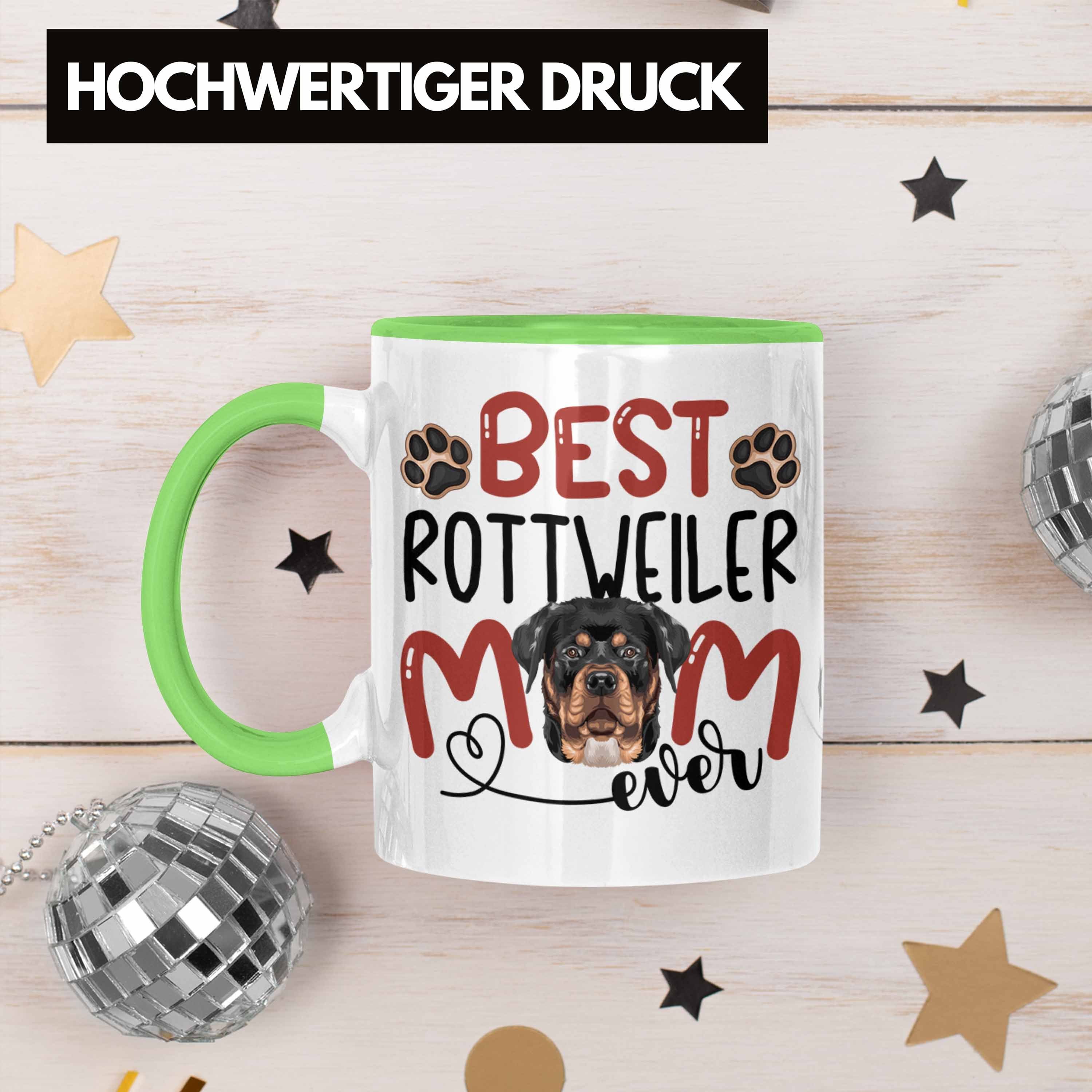 Trendation Tasse Rottweiler Mom Grün Lustiger Geschenk Besitzerin Geschenkidee Spruch Tasse