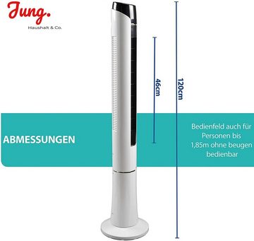 JUNG Turmventilator TVE24 Ventilator mit Fernbedienung +Timer 120cm Turmventilator Lüfter, Turmlüfter, Standventilator, Säulenventilator, LCD Display, 45W