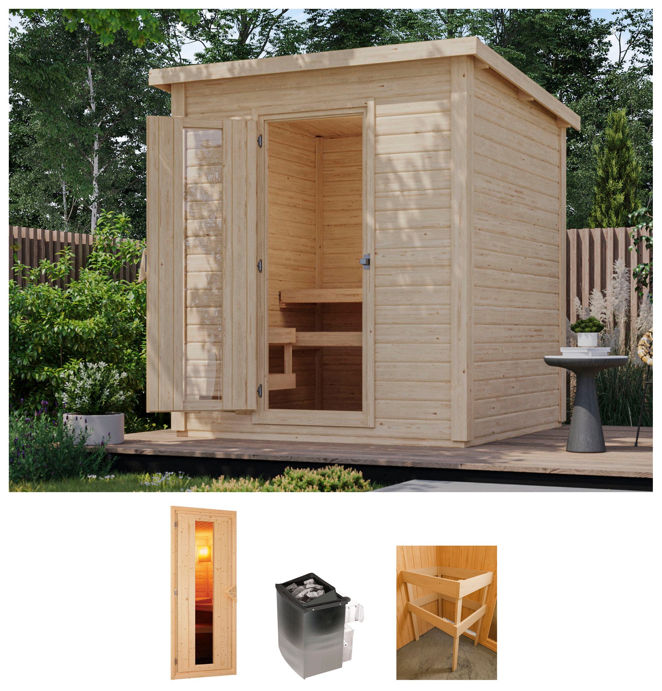 Karibu Saunahaus Talo 2, BxTxH: 213 x 212 x 228 cm, 38 mm, (Set) Ofen 9 kW integr. Strg