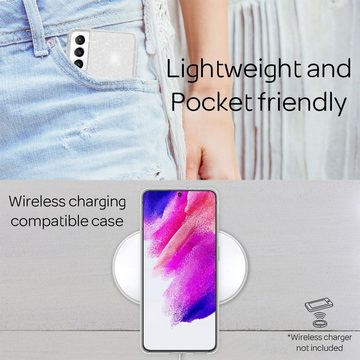 Nalia Smartphone-Hülle Samsung Galaxy S21 FE, Klare Glitzer Hülle / Silikon Transparent / Glitter Cover / Bling Case