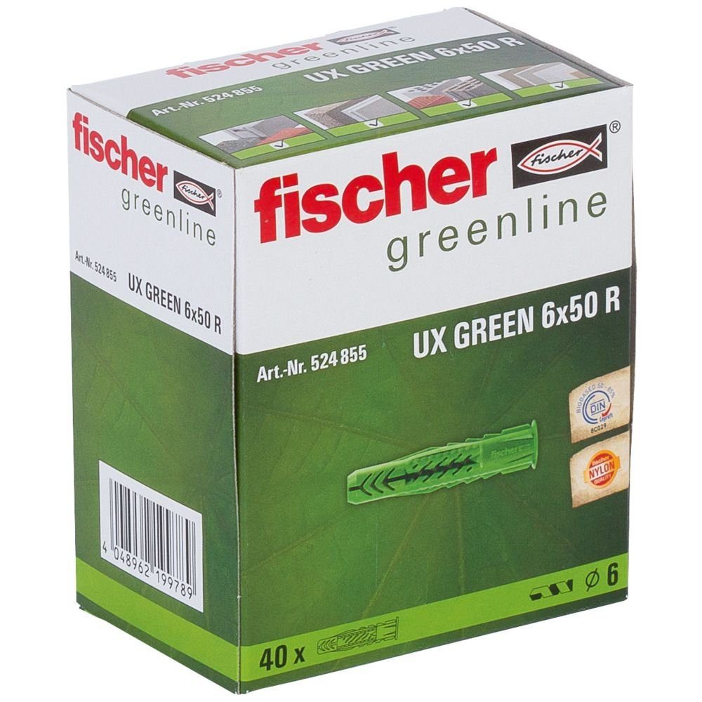 6.0 40 Dübel-Set UX Schrauben- 50 x Universaldübel green und Fischer mm fischer -