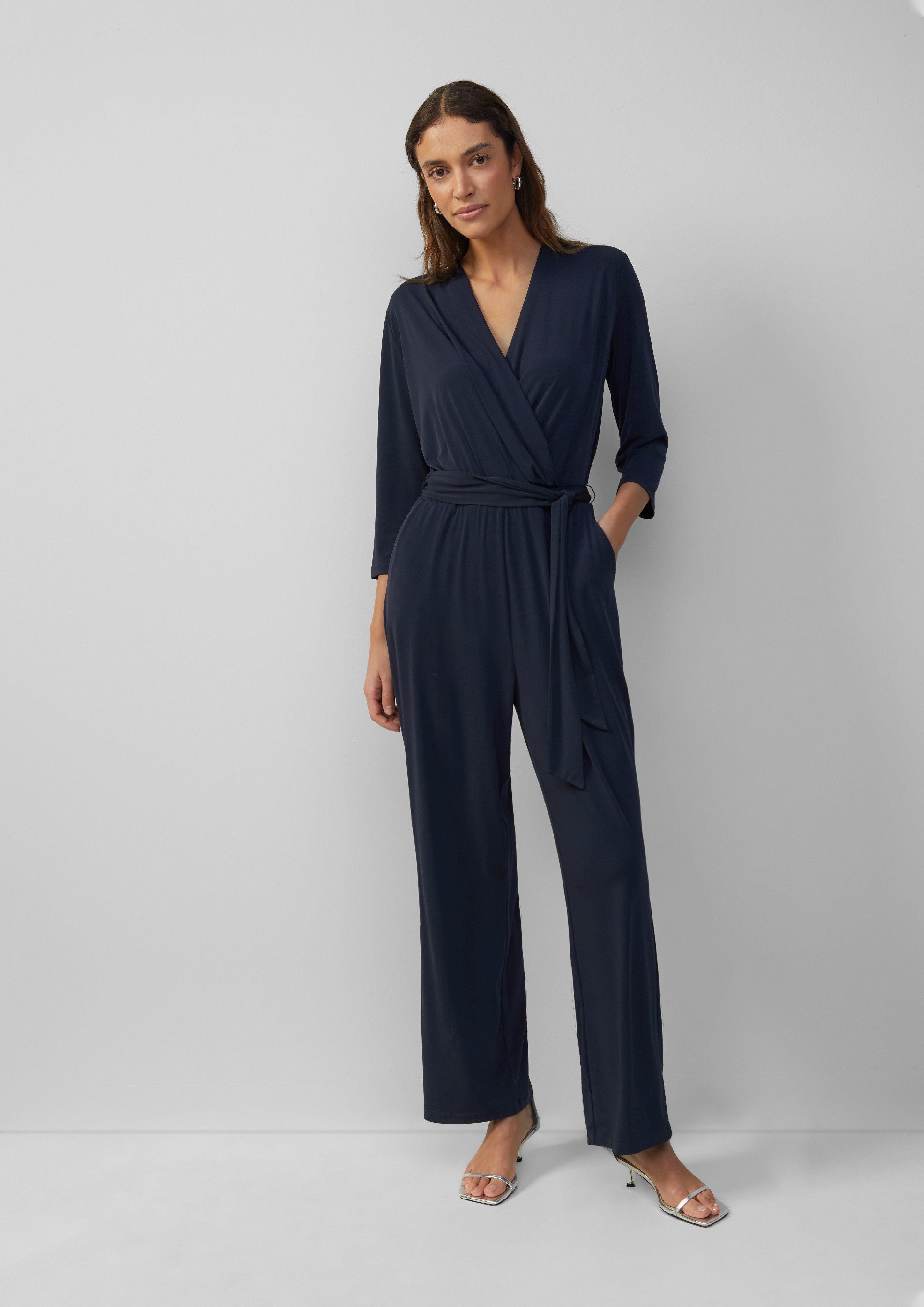 Overall Fließender Jumpsuit in Wickeloptik mit Bindegürtel