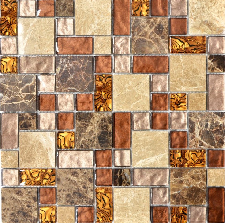 Mosani Mosaikfliesen Naturstein Glasmosaik Marmor Mosaikfliesen beige braun