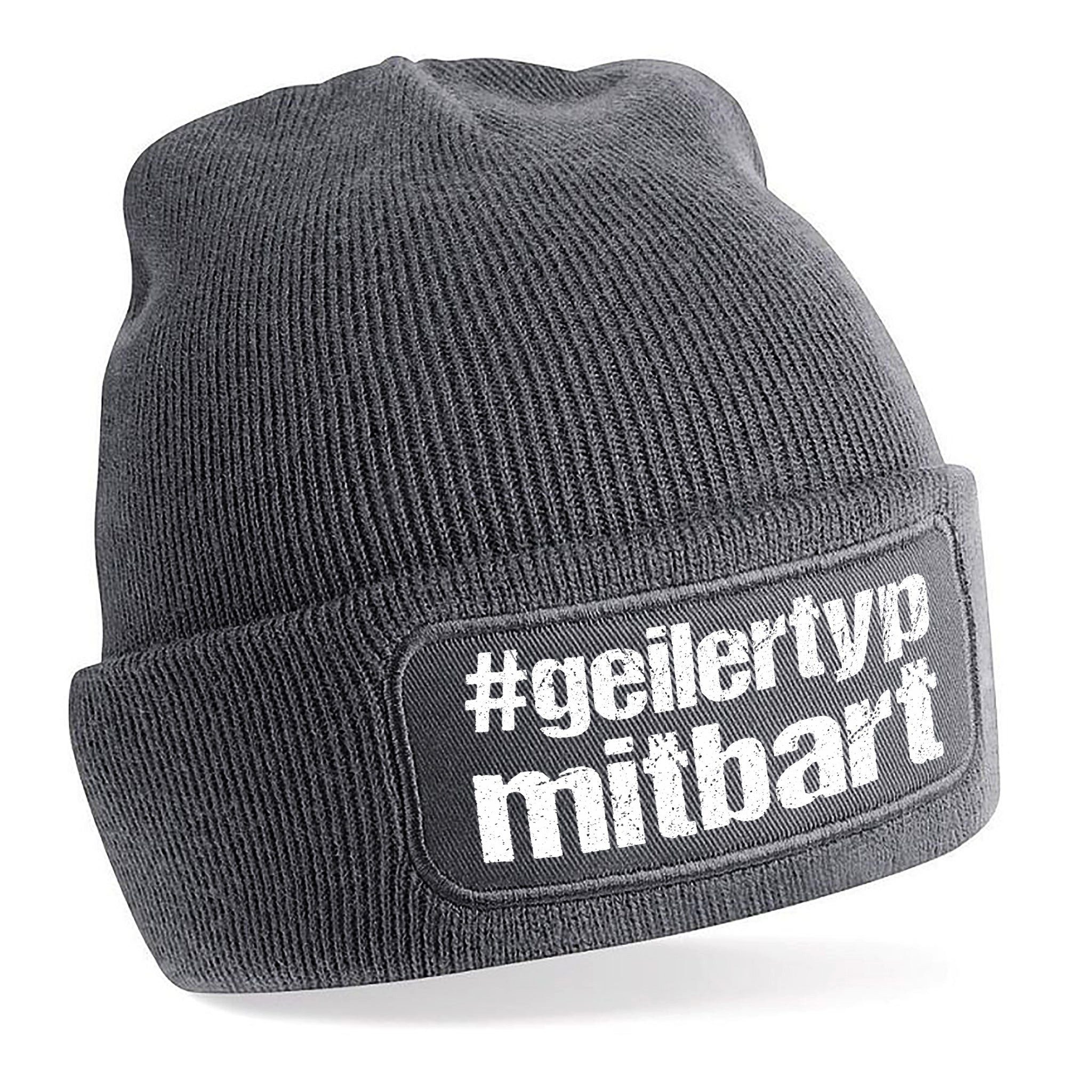 Beanie Strickmütze mit Spruch #geilertypmitbart