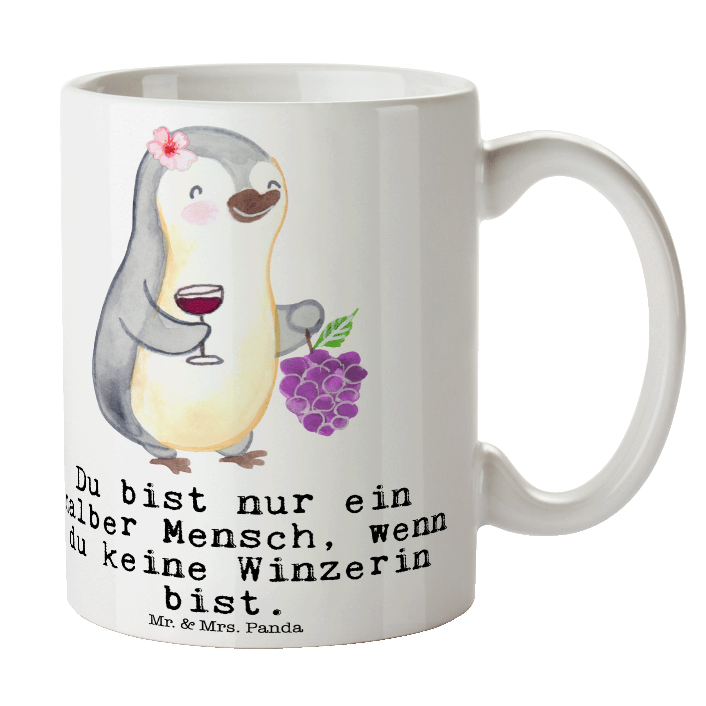 Mr. & Mrs. Geschenk, Ge, Winzerin Keramik - Arbeitskollege, mit Herz Kaffeebecher, Tasse Panda - Weiß