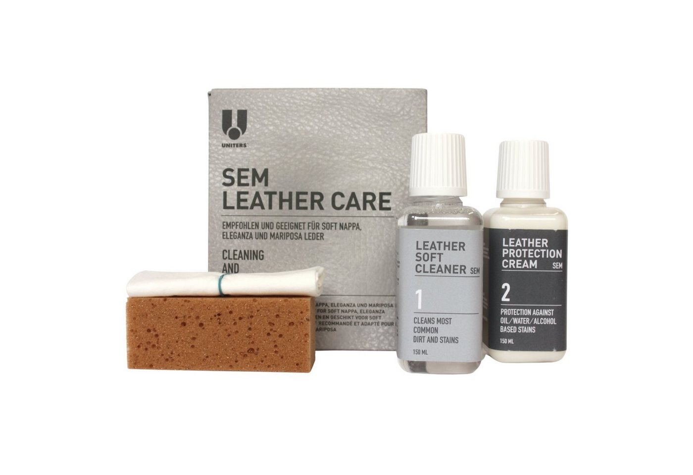 Uniters Himolla SEM Leather Care Lederpflegeset (1 St., 4-tlg, 150ml Reinigung und Schutz), für Himolla Möbel mit Soft Nappa, Eleganza oder Mariposa-Leder