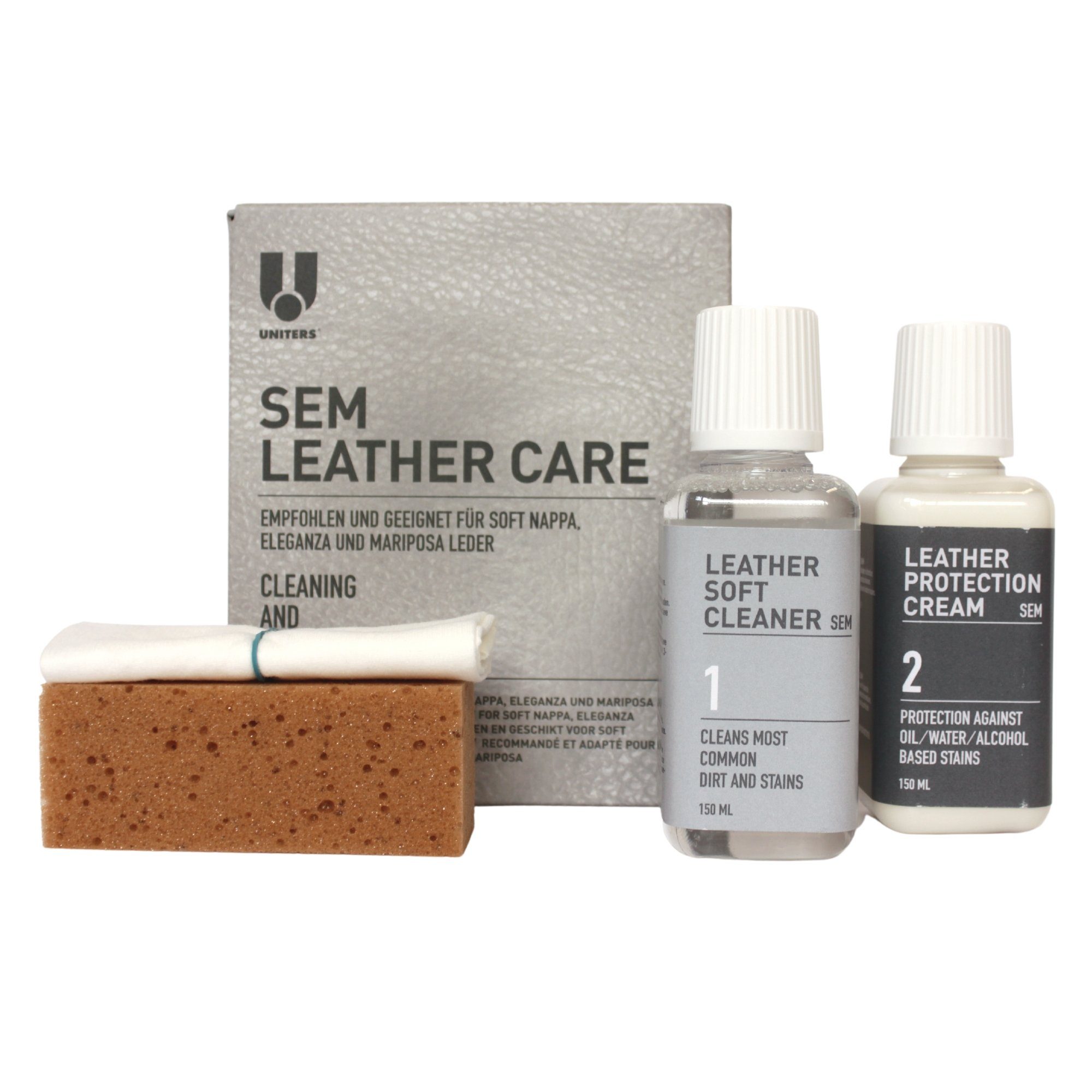 Uniters Himolla SEM Leather Care Lederpflegeset (1 St., 4-tlg, 150ml Reinigung und Schutz), für Himolla Möbel mit Soft Nappa, Eleganza oder Mariposa-Leder