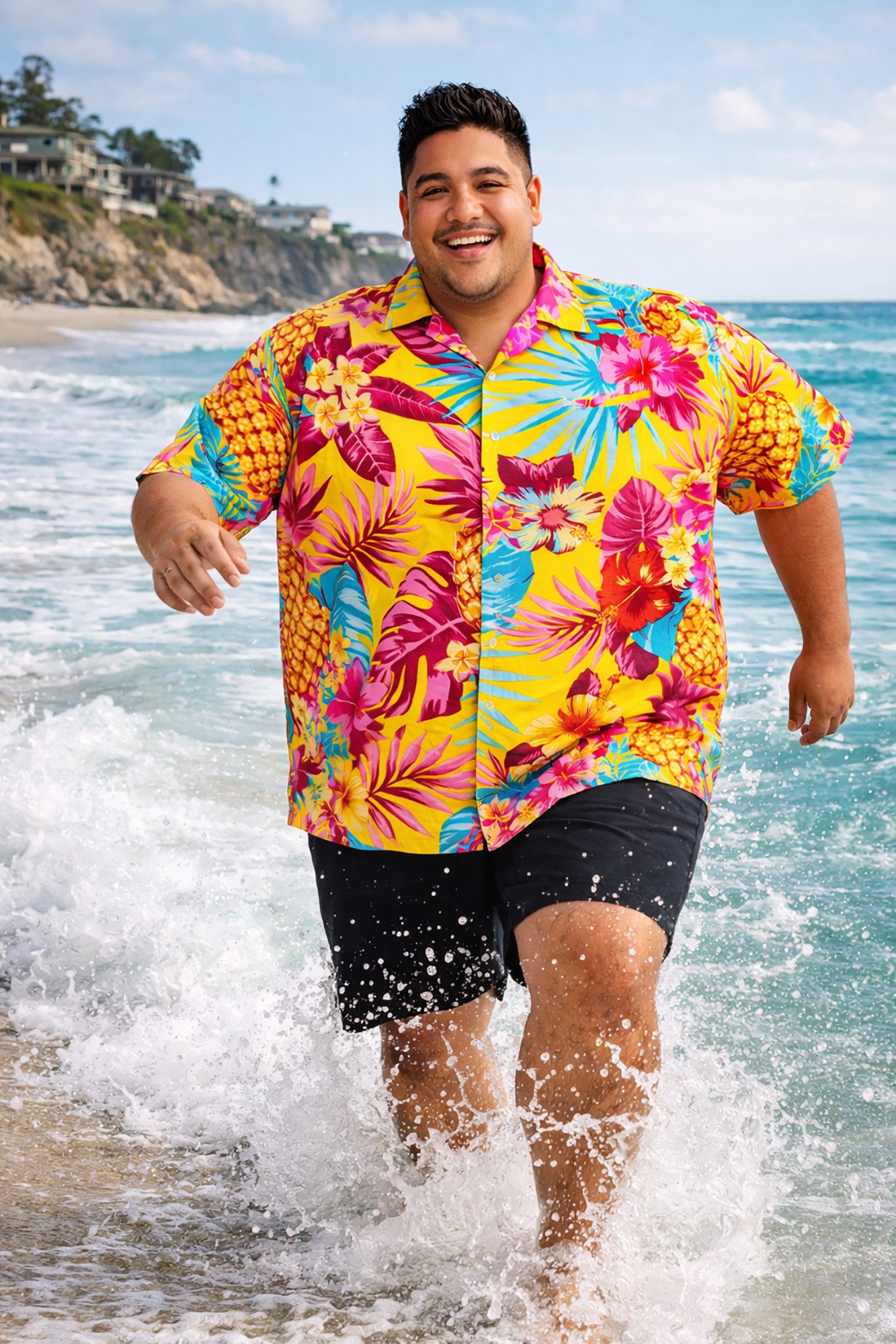 King Kameha Hawaiihemd Pineapple Übergrößen 7XL-12XL Sommerhemd Herren Kurzarm Front-Tasche