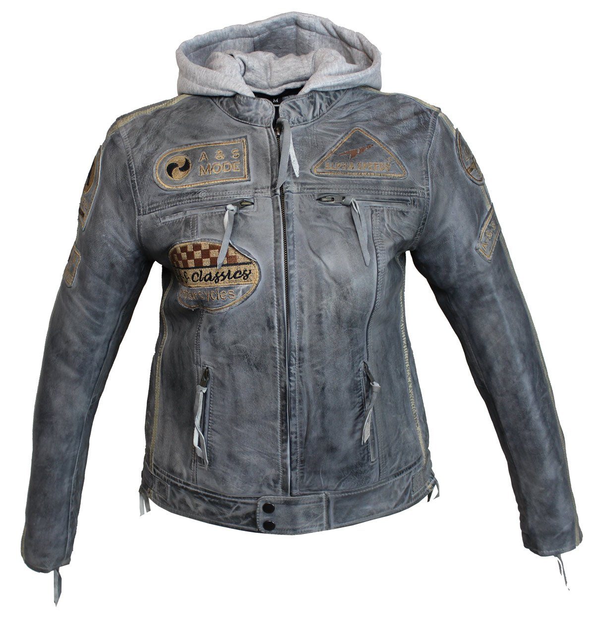 Motorradjacke Highway inklusive weichem Damen Protektoren einem Jacke trennbaren Biker Kapuze) einem Freizeit Lammleder, Grau aus Lederjacke Alpha Speeds (mit