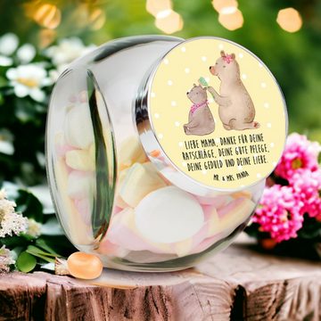 Mr. & Mrs. Panda Vorratsglas L 870ml Bär Kind - Gelb Pastell - Geschenk, Teedose, Vorratsbehälter, Premium Glas, (1-tlg), Exklusive Motive