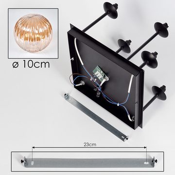 hofstein Deckenleuchte Deckenlampe aus Metall/Riffelglas in Schwarz/Bernsteinfarben, ohne Leuchtmittel, Leuchte mit Schirmen aus Glas (12 cm), 5 x G9, ohne Leuchtmittel