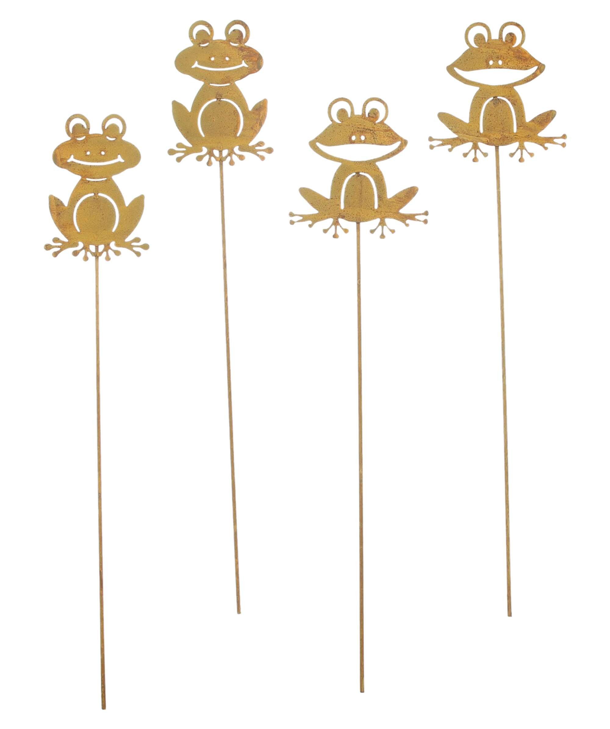 Dekoleidenschaft Gartenstecker "Frosch" Metall, Rost Finish, 38 cm, Blumenstecker, Outdoor Rostdeko (4-St., im Set) Pflanzenstecker, Metallstecker, Gartendeko wetterfest für Außen
