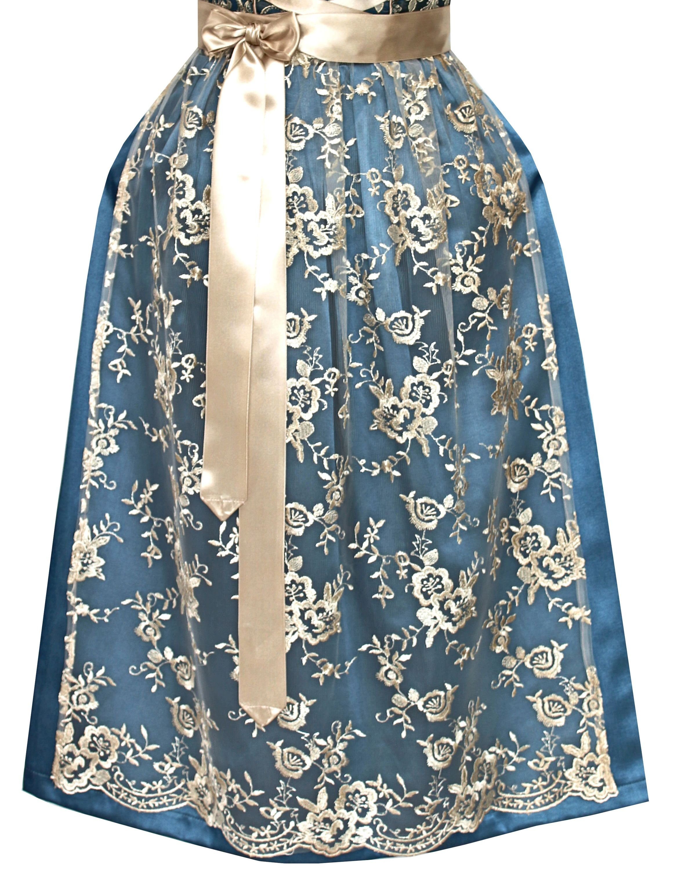 Alpenmärchen Dirndl Langes Dirndl Thea in blau und creme - ALM912