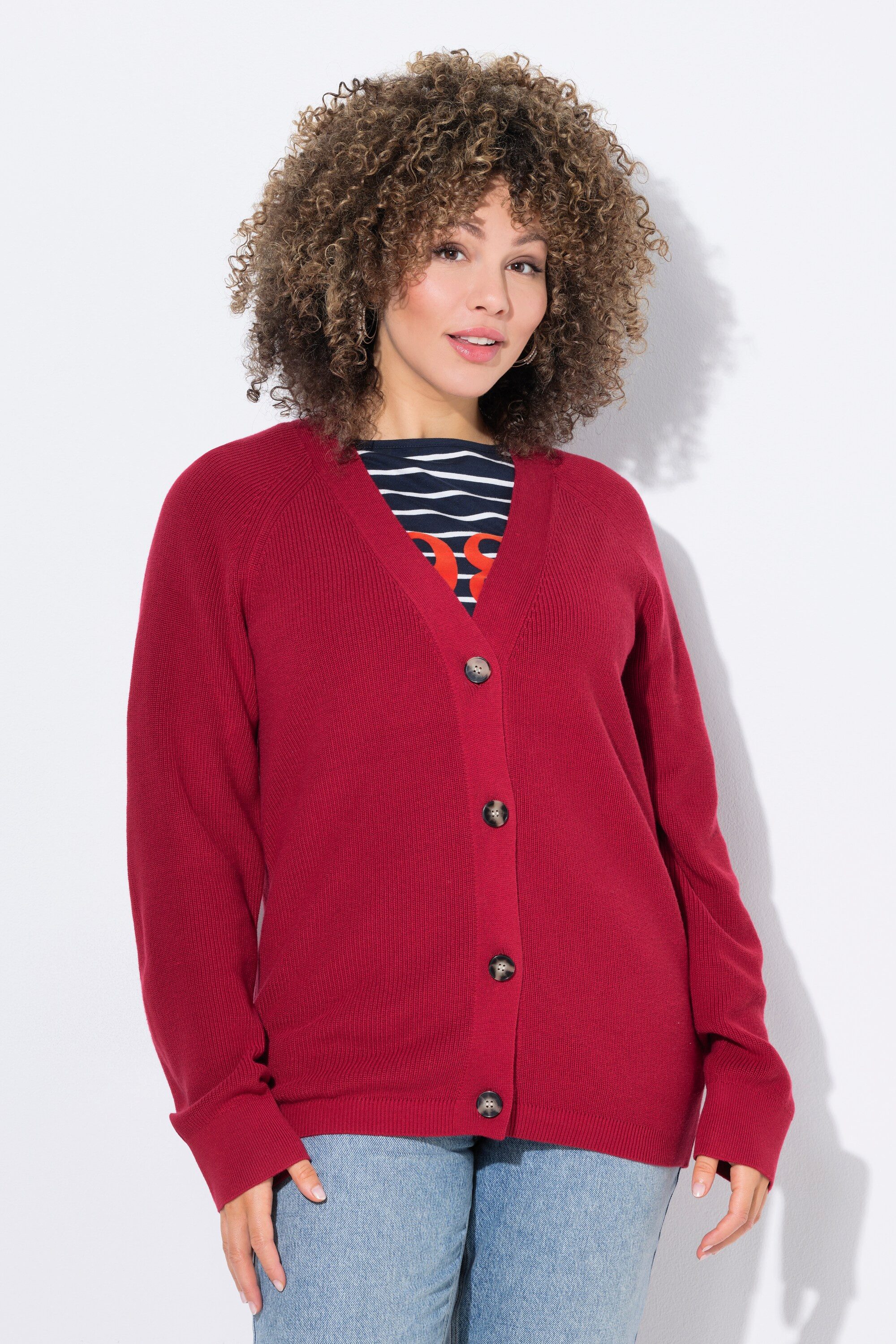 Ulla Popken Cardigan Strickjacke Knöpfe V-Ausschnitt Langarm