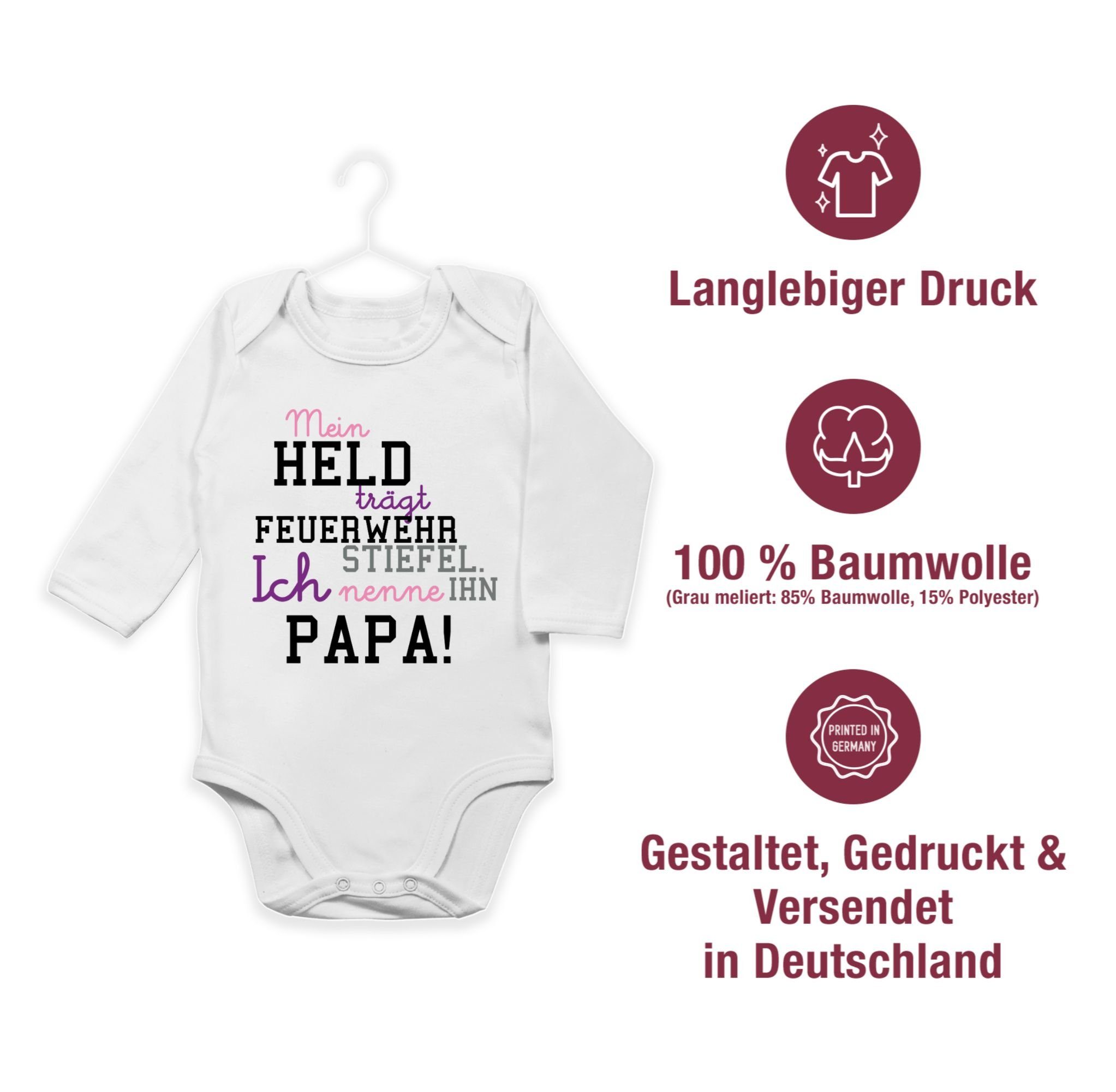 Kinder Mädchen (Gr. 50 - 92) Shirtracer Shirtbody Mein Held Papa Feuerwehrmann - Feuerwehr Geschenke Baby - Bio Baby Strampler l