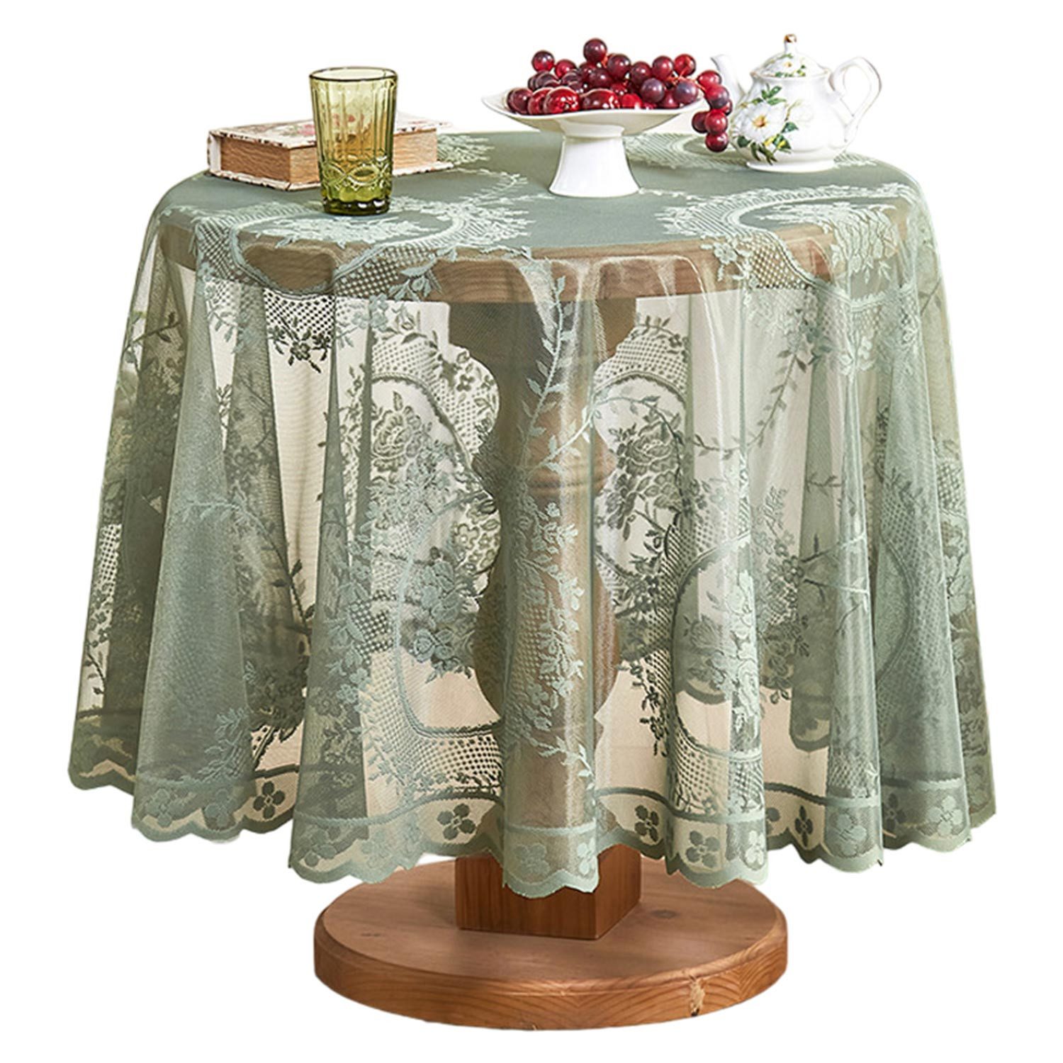 Refttenw Tischdecke Vintage Stickerei Elegante Blume Runde Spitze Tischdeck günstig online kaufen