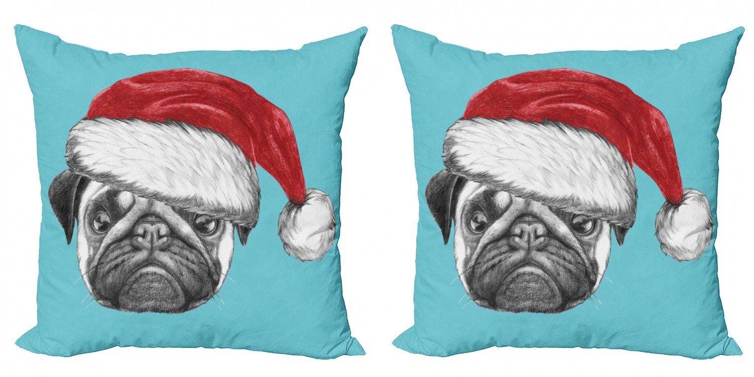 Weihnachtsmütze (2 Mops Abakuhaus Accent Digitaldruck, Kissenbezüge Doppelseitiger Hund Modern X-Mas mit Stück),