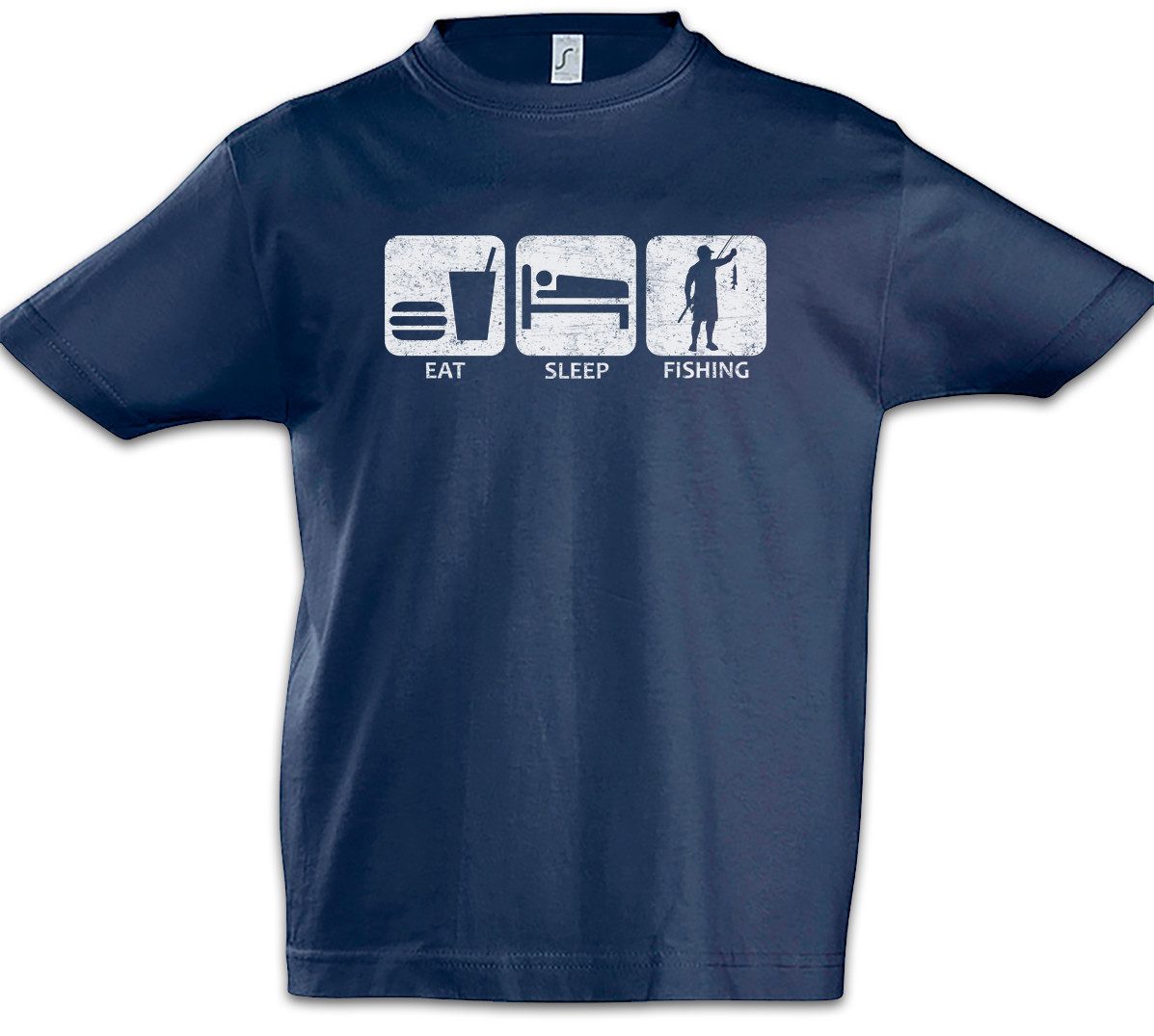 Print-Shirt Eat Sleep Fishing Kinder T-Shirt Sport Sports Fischen Angeln Angler