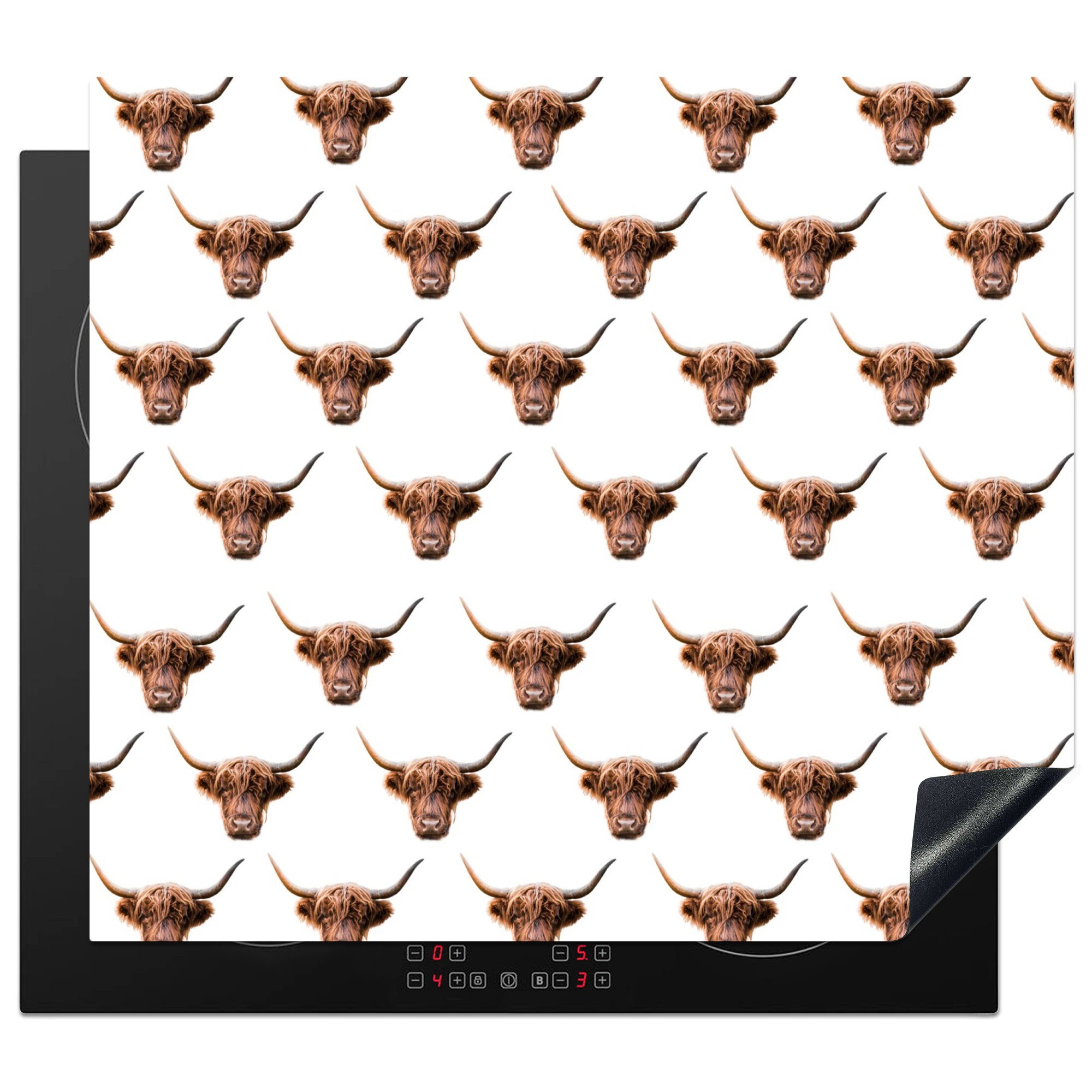 MuchoWow Herdblende-/Abdeckplatte Muster - Schottischer Highlander - Tiere, Vinyl, (1 tlg), 59x52 cm, Ceranfeldabdeckung für die küche, Induktionsmatte