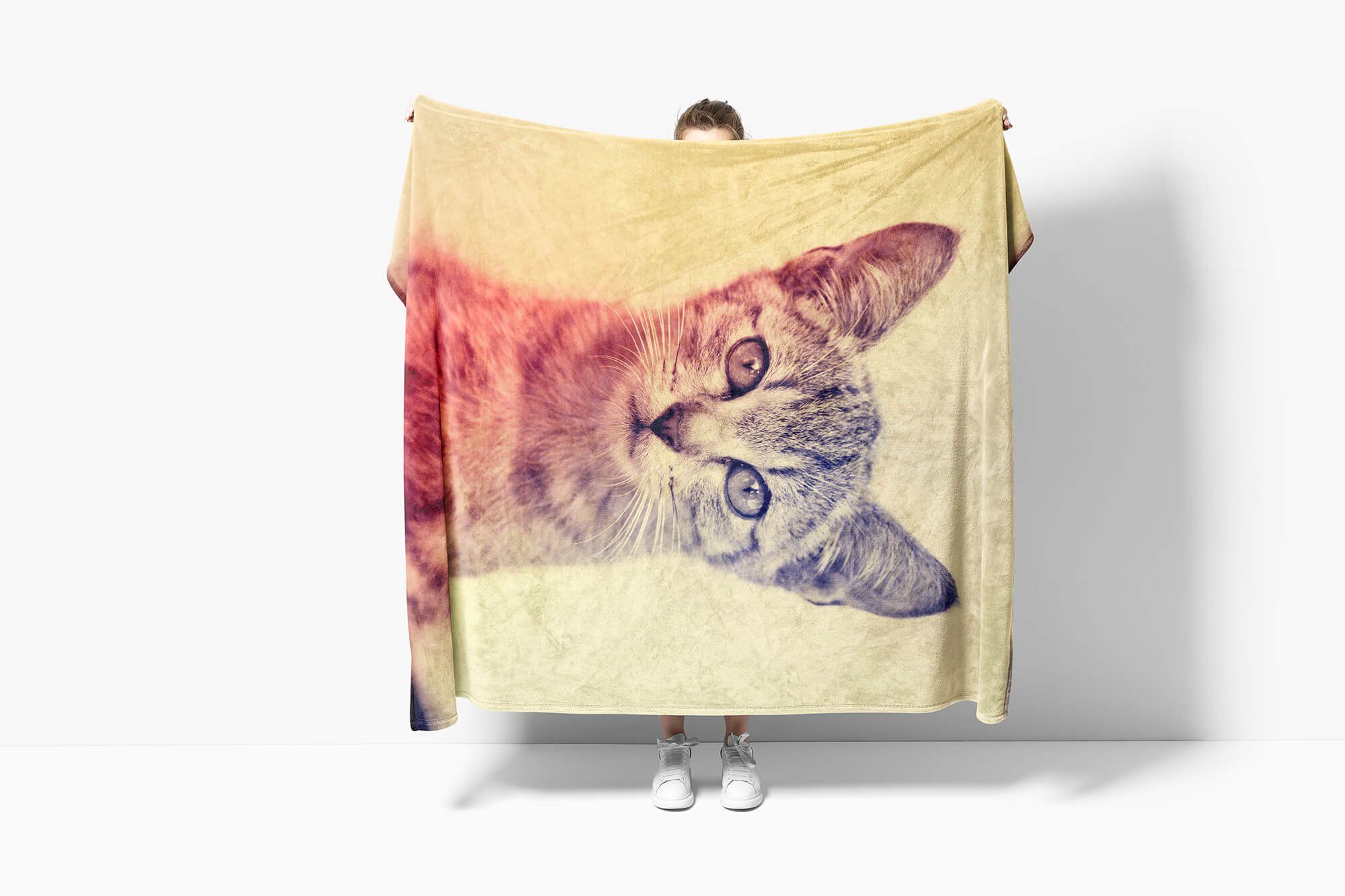 Sinus Art Handtücher Kuscheldecke (1-St), Handtuch Handtuch kleine Strandhandtuch Baumwolle-Polyester-Mix Katze Kätzc, Tiermotiv mit Saunatuch