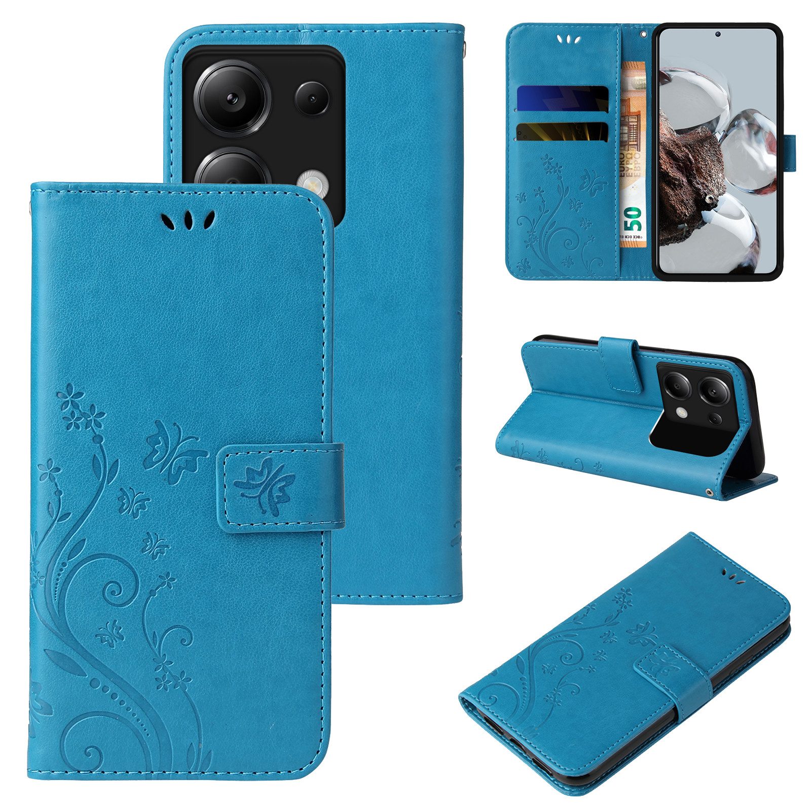 Tec-Expert Handyhülle Cover Tasche Hülle für Xiaomi Redmi Note 13 Pro 5G 6,67 Zoll, Klapphülle Case mit Kartenfach Fliphülle aufstellbar, Motiv Blumen