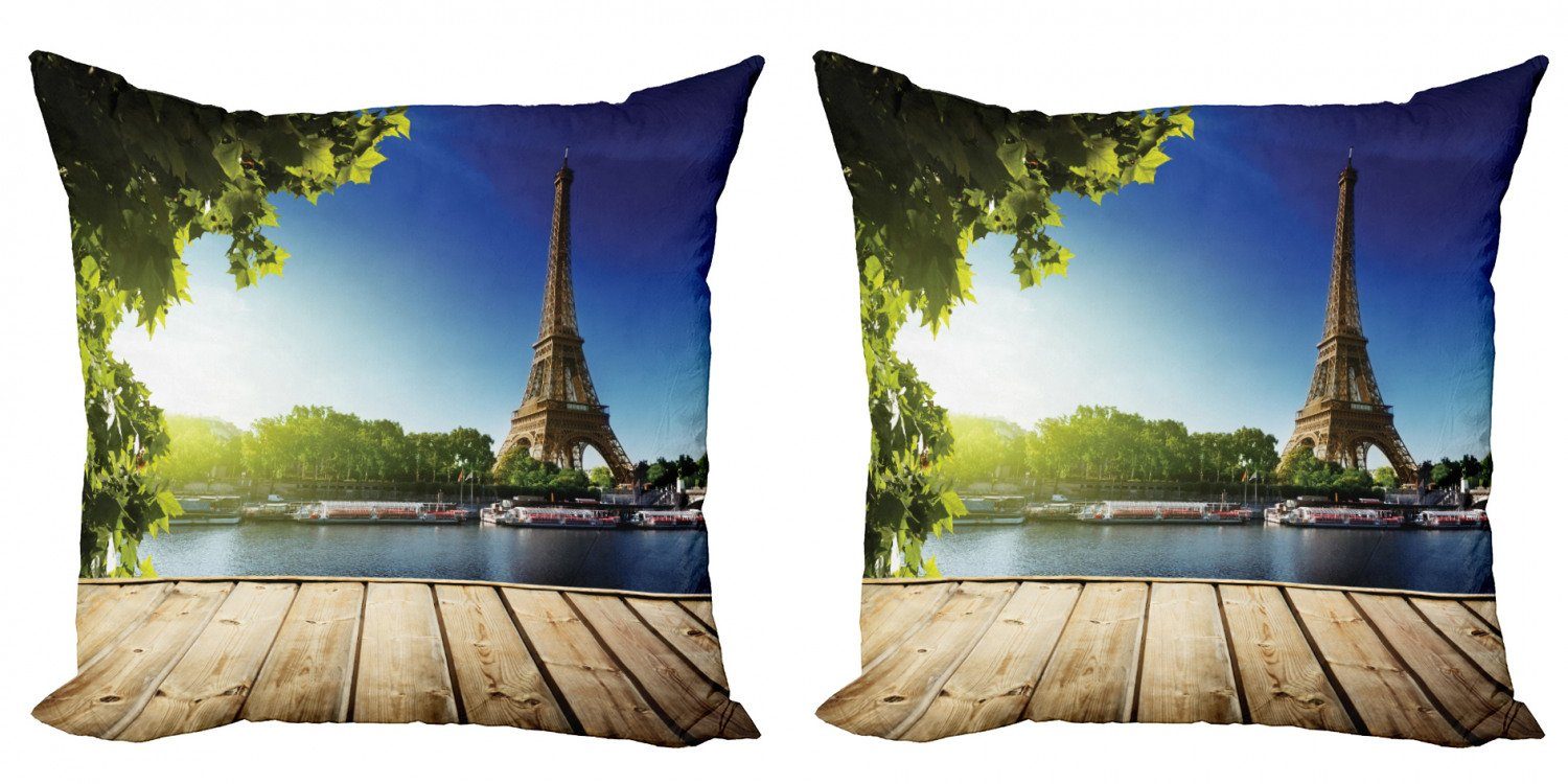 Kissenbezüge Modern Accent Doppelseitiger Digitaldruck, Abakuhaus (2 Stück), Paris Eiffelturm Holz Pier Seine