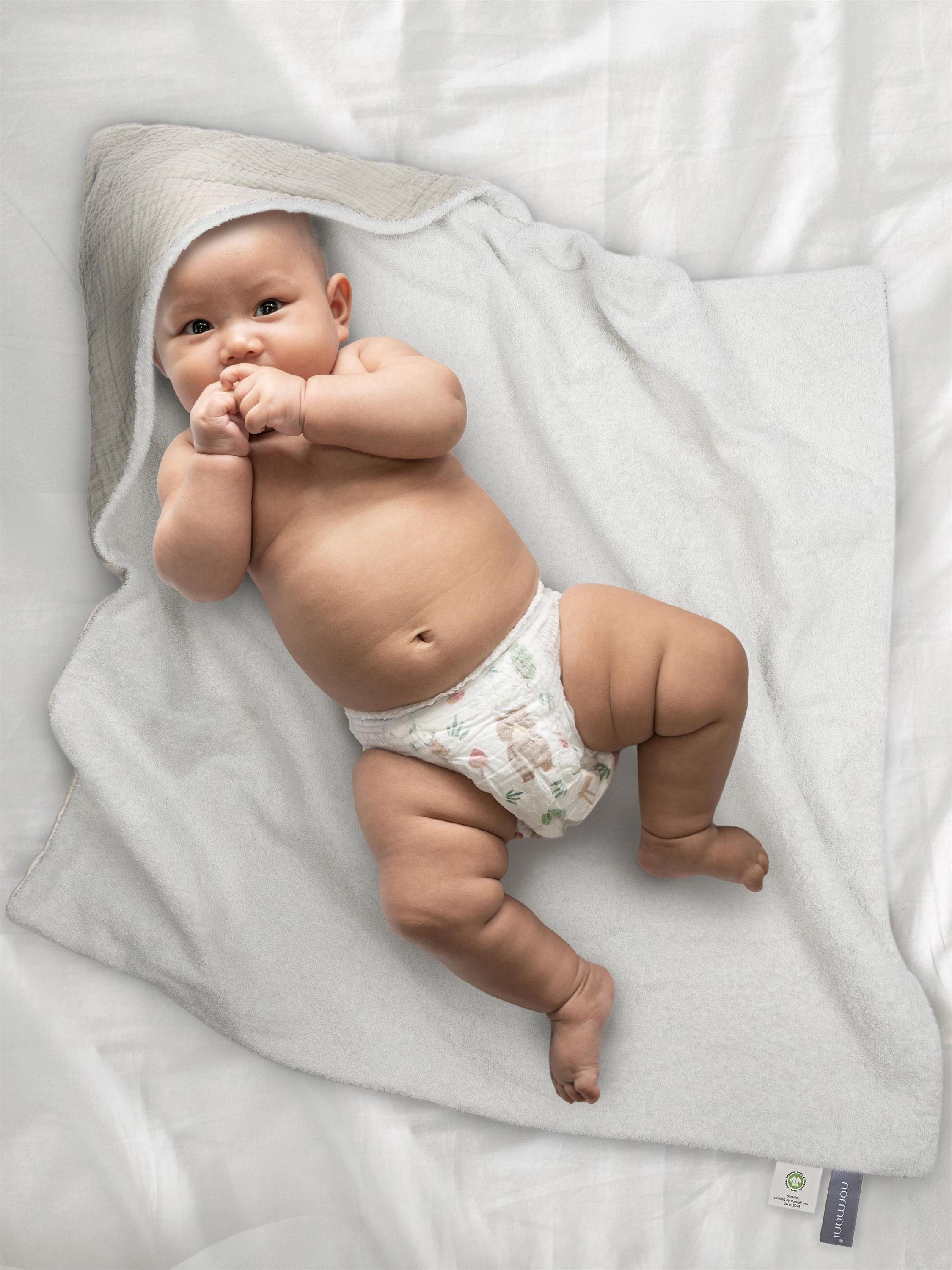normani Kapuzenhandtuch Baby Baby und Material Musselin aus weichem schadtsofffreiem Kapuzenhandtuch, Hellgrau Frottee, Kapuzentuch